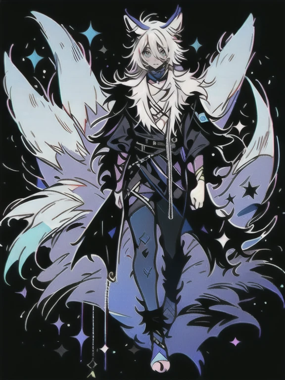 solo, 1boy,「white hair,cerulean blue」long hair,  {{nighthawk mask}},  There&#39;s a man wearing a costume, {fox tail,} {one wing of a crow} Farson!!!!, furry Farson, furry characters, furry anime, Farson, furry paws furry, Furry shots, there is nothing, very hairy, furry artist, upright, [[[Anthropomorphic Nue]]] virtual youtuber, full body