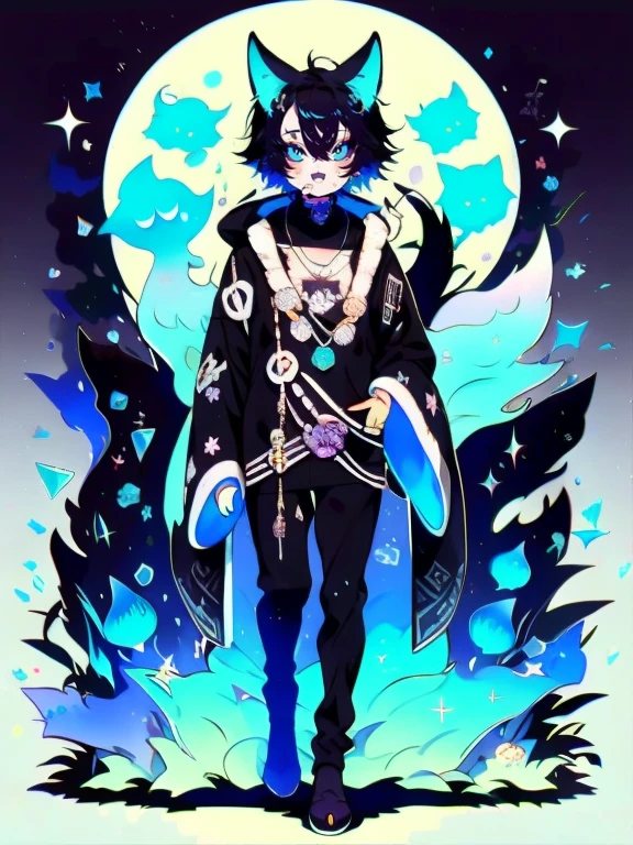 front, whole,  white fox face, white cat body, white snake face tail, white eagle wings, animal, four legs
