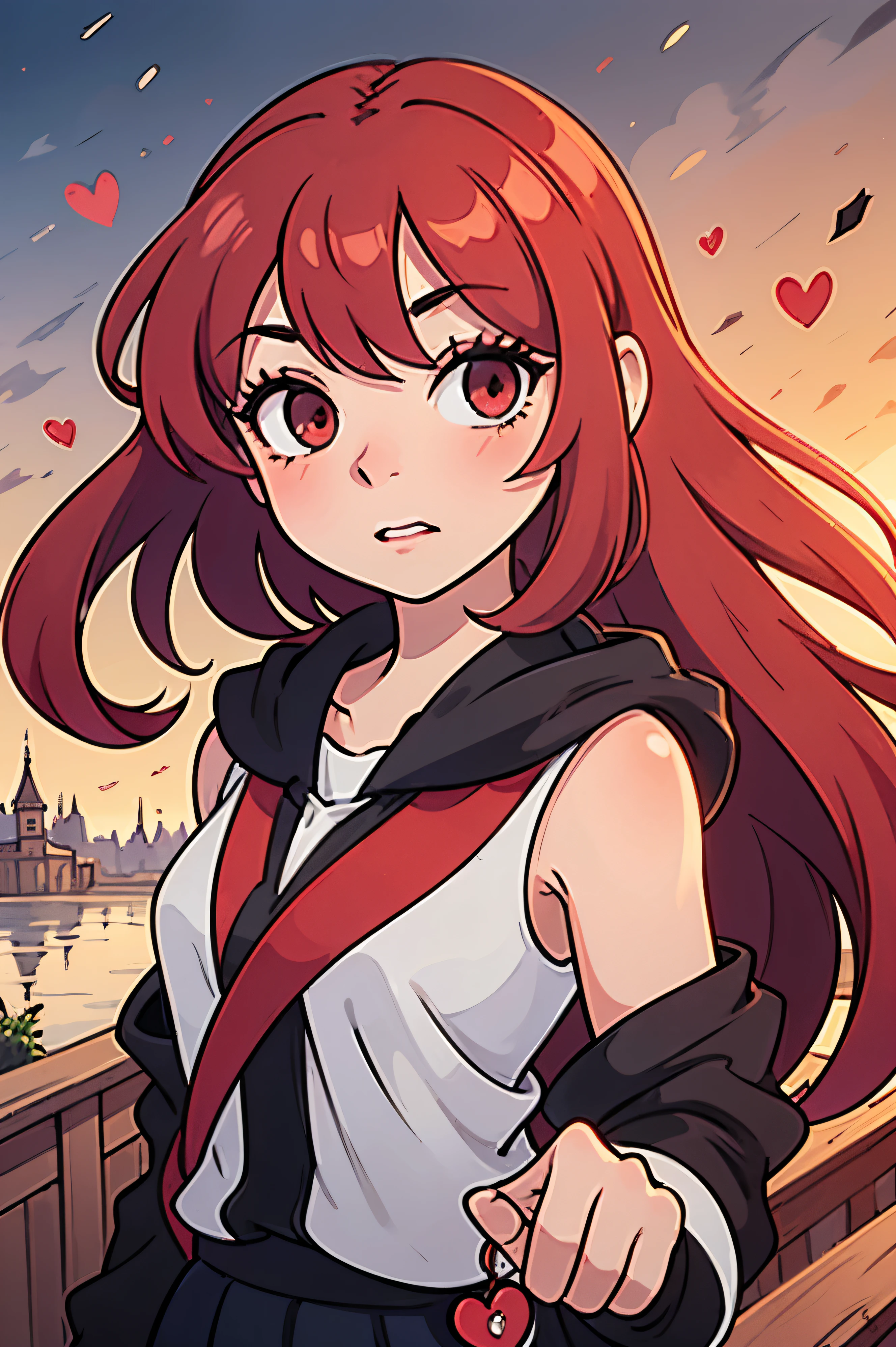 vermelho, garota, Covered area, hearts, princess, lindo, Wonderland, Cabelos ruivos fortes, anime, vermelho eyes, bonitinho, very lindo