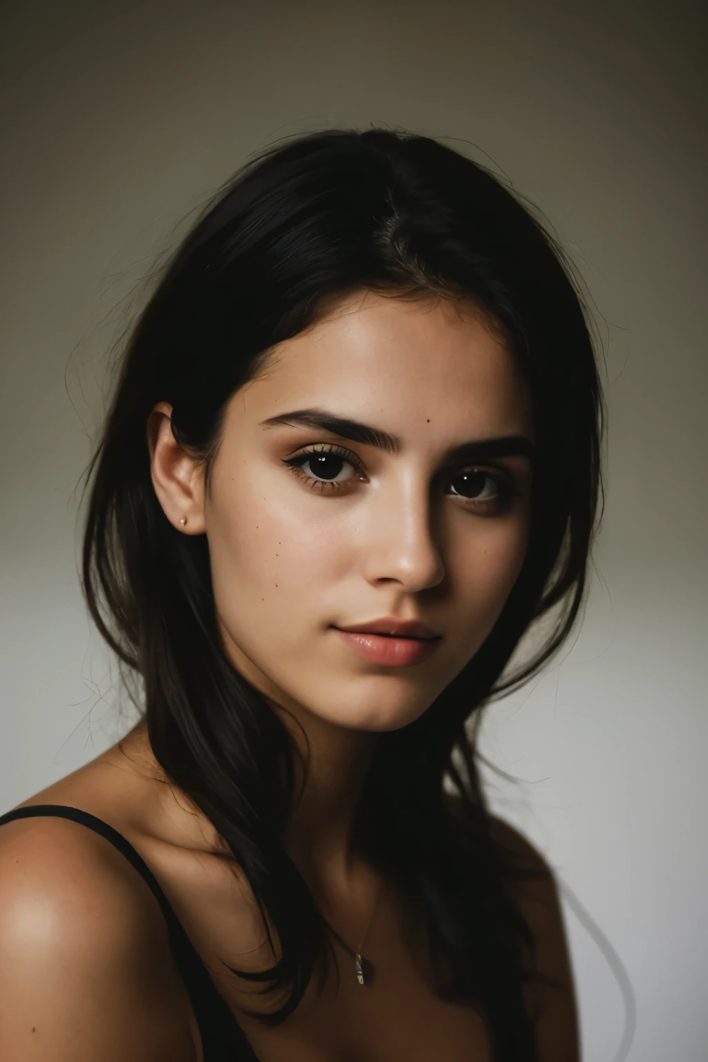(fechar-se, fotografia editorial de uma mulher de 21 anos), (rosto altamente detalhado:1.4) (sorriso:0.7) (fundo dentro escuro, Temperamental, estudo privado:1.3) POV, por Lee Jeffries, Nikon D850, fotografia de estoque de filme, 4Kodak Portra 400, F1 Camera.6 lentes, Cores ricas, hiper-realista, textura realista, dramatic lighting, cinema 800