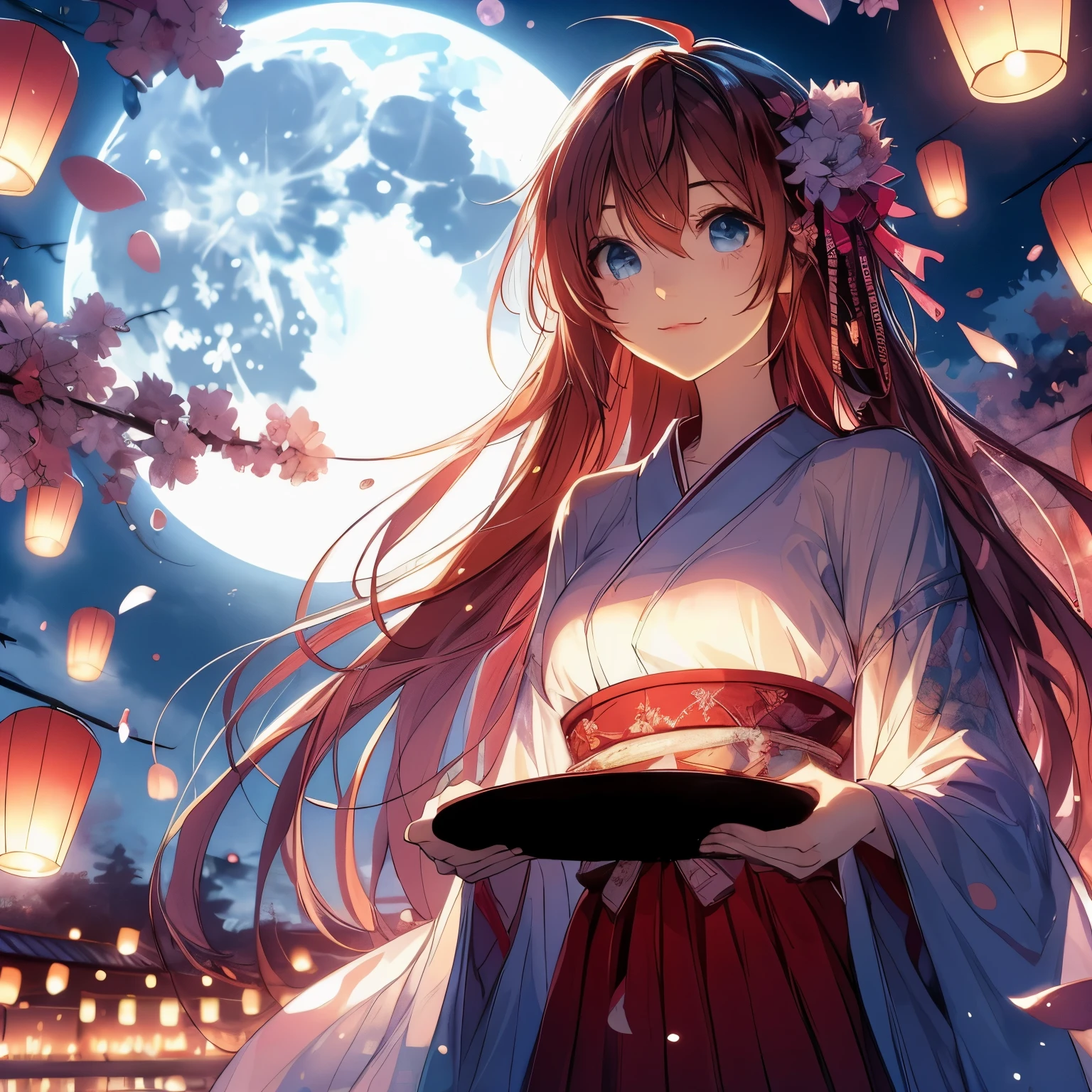 anime long hair girl holding a tray in front of a full moon, anime style 4k, night nucleus, anime wallpaper4k, anime wallpaper4K, anime art wallpaper 4k, Anime Art Wallpaper 4k, anime art wallpaper 8k, 4kanime wallpaper, 4k comic wallpaper, hd anime wallpaper, anime wallpaper, anime long hair girl