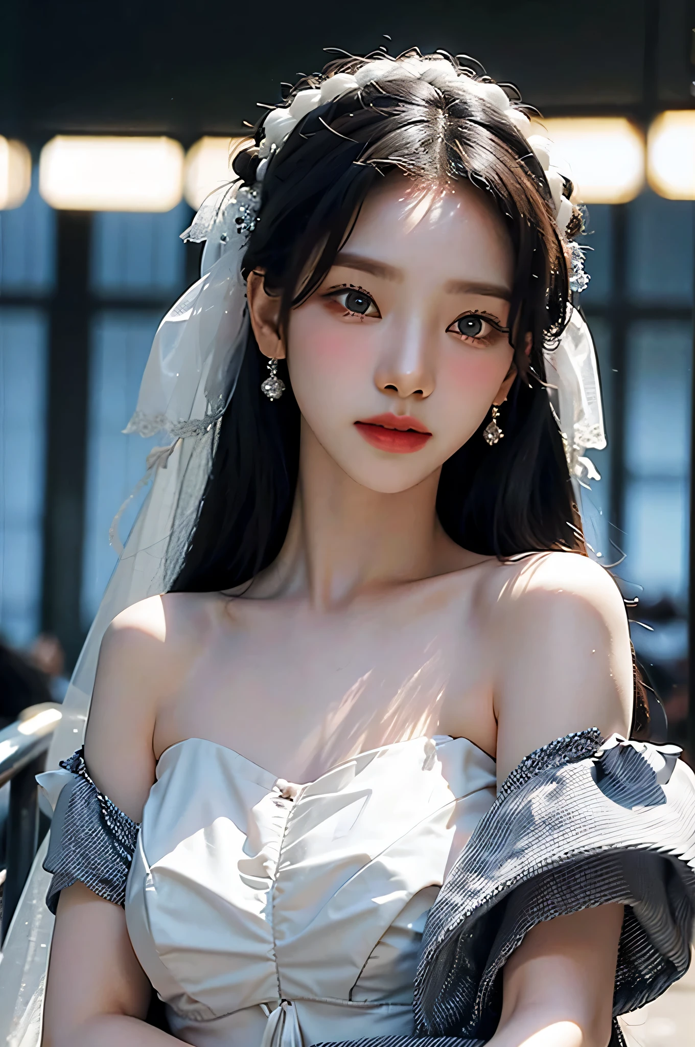 (highest image quality), (masterpiece), (vibrant, photography realistic, Realistic, Dramatic, Dark, Sharp focus, 8K), Close up Face, Highly detailed face and skin texture, sexy wedding dress, ethereal beauty, mature asian woman,black long hair, make up, sexy smile, nsfw ,Close up shot, ((backlight))