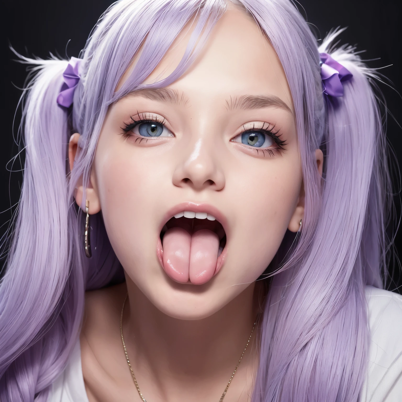 Potrait of swedish teen e-girl with gergous and charming beautiful face, perfect feminine face, cum on her face, open mouth, tongue out