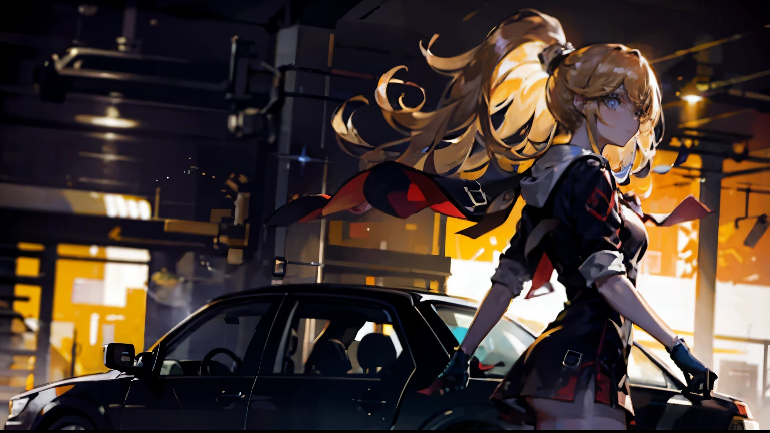 {{tmasterpiece,best qualtiy,extremaly detailed cg,Unity 8k壁纸,cinmatic lighting,lens flare glow}},一个Take itLean on The Car的女孩,Great view,full bodyesbian,Thick body,Long blonde hair,greene eyes,(Take it武器,Take it,Aim for,Aim for,opening fire,shooting,Lean on The Car,The Car:1.4),guns,H&K HK416,,(the sideview:1.4)