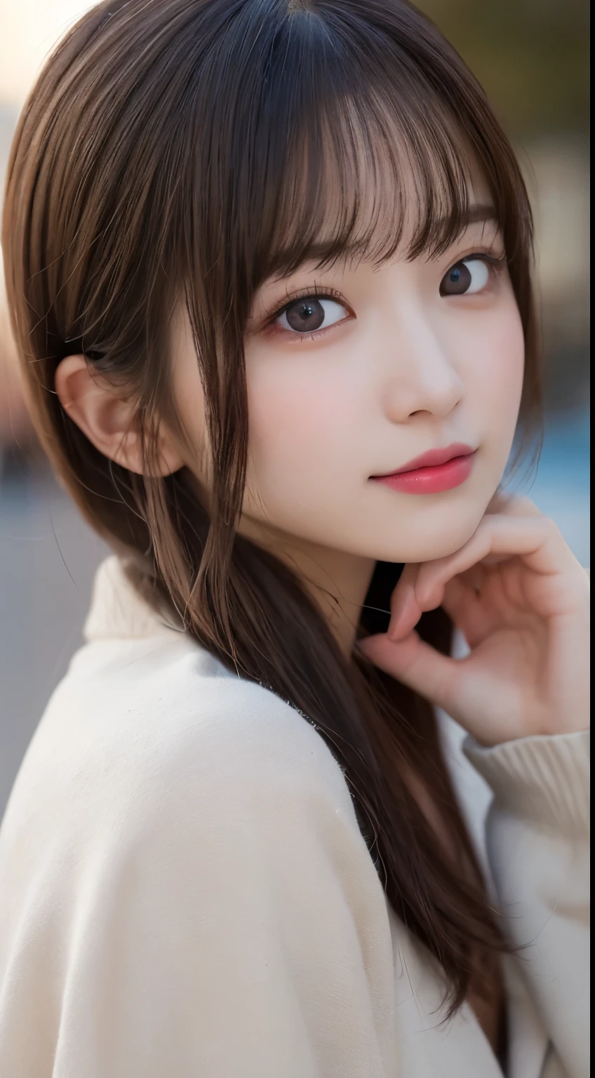 table top, highest quality, shape, Super detailed, finely, High resolution, 8k wallpaper, 完璧なダイナミックな構shape, beautiful and detailed eyes, Luxury coat（long sleeve dress）、straight hair, small breasts, natural color lip, random sexy pose,smile、20 year old girl、midnight、beautiful and detailed face、perfect and beautiful face,Big eyes、real photos（best image quality）、Shoot from below the subject