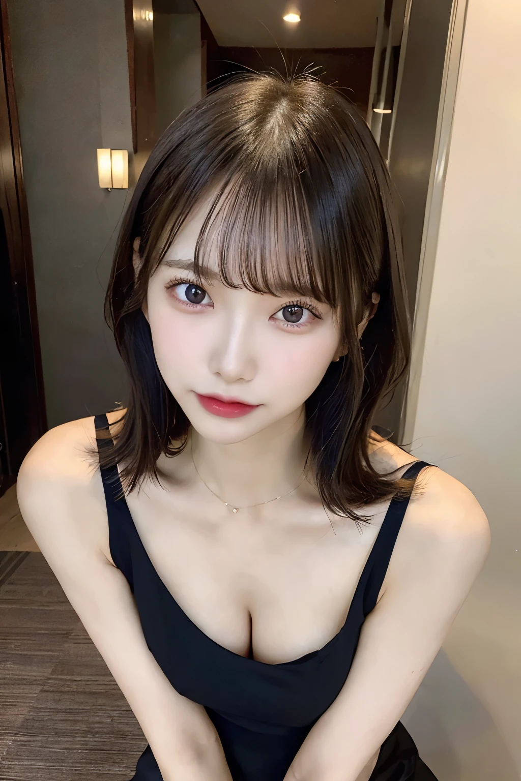 Leaning forward and showing cleavage,thin legs,tube top dresr.々sexy dress in different colors:1.5), whole body, small breast, slender, two japanese, woman, beautiful face, Are thin,Hotel, highest quality, ultra high resolution, (realism: 1.4), Depth of the bounds written, beautiful face, (Pueros face_v1: 0.8), natural makeup,
