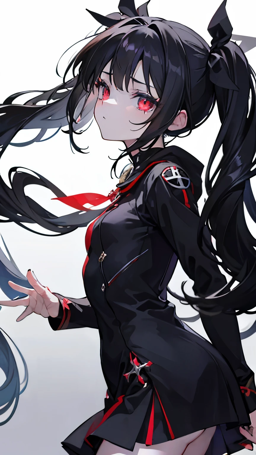 Anime girl with long black hair and red eyes in a black dress - SeaArt AI