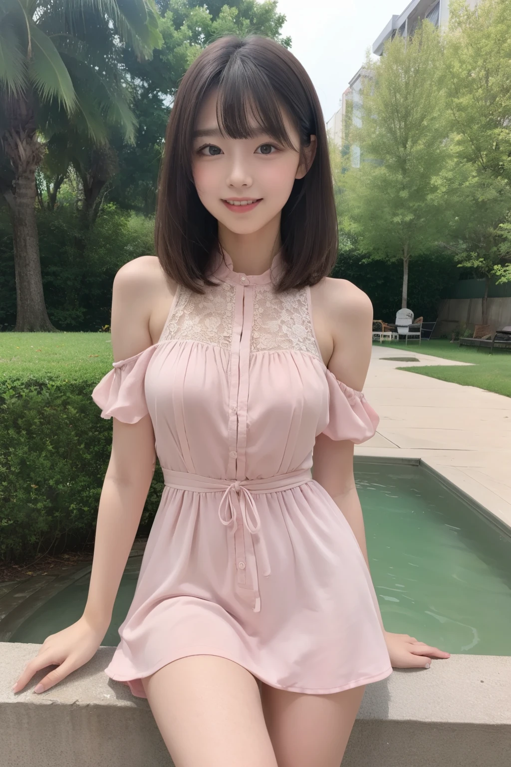 8k, 1 girl, Photorealistic, Ultra high resolution, highest quality, (natural light, ray tracing)
(full nude:1.3),look at viewer, feel embarrassed, blush,smile,cinematic lighting,
30 years old,beautiful face, brown medium straight hair with swept bangs,(hairy pussy:1.2),large hip,(chubby body:1.1), (neutral-colored large areola),beautiful breasts,
(natural skin texture, detailed skin, hyperrealism, super sharpness), (intricate details), depth of field, (detailed face), BREAK (wearing pastel color sundress with floral pattern:1.3),(cleavage),(nipples slip:1.3),(REMOTE_PLAY),(REMOTE_VIBRATING),spread legs, BREAK (clowded street),(blushing:1.4),(ahegao:1.3),(((One breast out))),