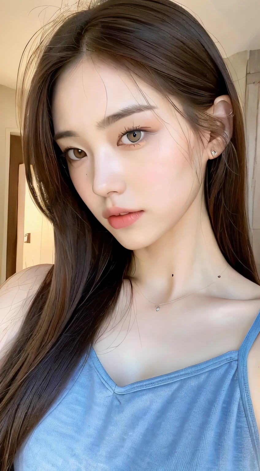 ((Best quality, 8k, Masterpiece :1.3)), 1girl, Pretty woman with emphasizing slender abs :1.3, (random hairstyles :1.2), Oversized tank top :1.2, Ultra-detailed face, Detailed eyes, Double eyelid, alice toggle, small perspective
