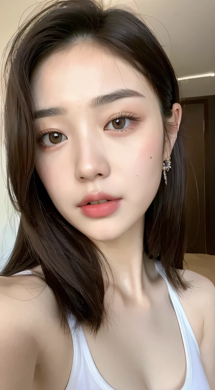 ((Best quality, 8k, Masterpiece :1.3)), 1girl, Pretty woman with emphasizing slender abs :1.3, (random hairstyles :1.2), Oversized tank top :1.2, Ultra-detailed face, Detailed eyes, Double eyelid, alice toggle, small perspective,  portrait