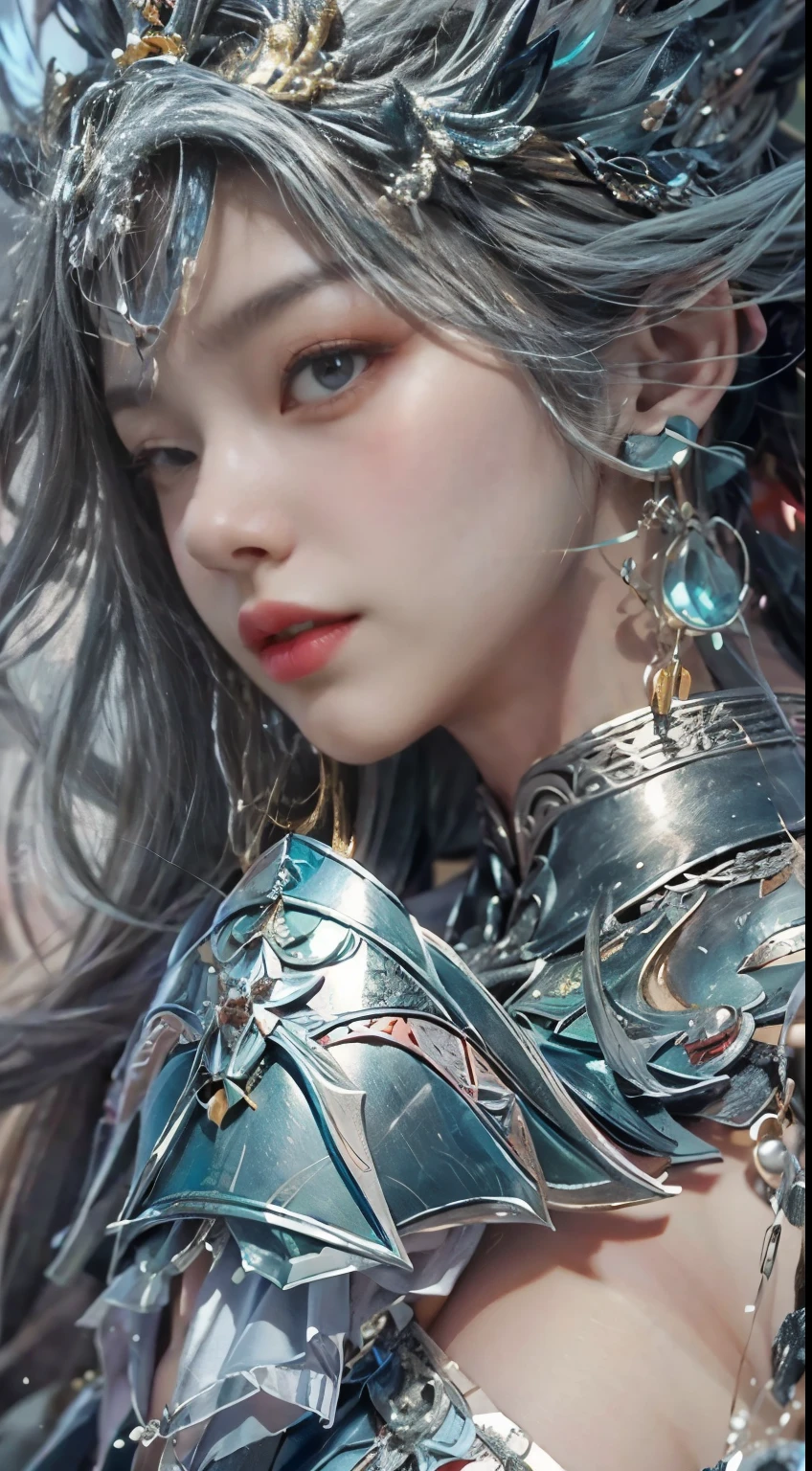 Close-up of a woman wearing a silver and blue dress, chengwei pan on artstation, author：Yang Jie, detailed fantasy art, Stunning character art, Best Art Sites for Fan Art, Epic and beautiful character art, beautiful armor, Extremely detailed Artgerm, Detailed digital animation art, artgerm on artstation pixiv, Armor girl