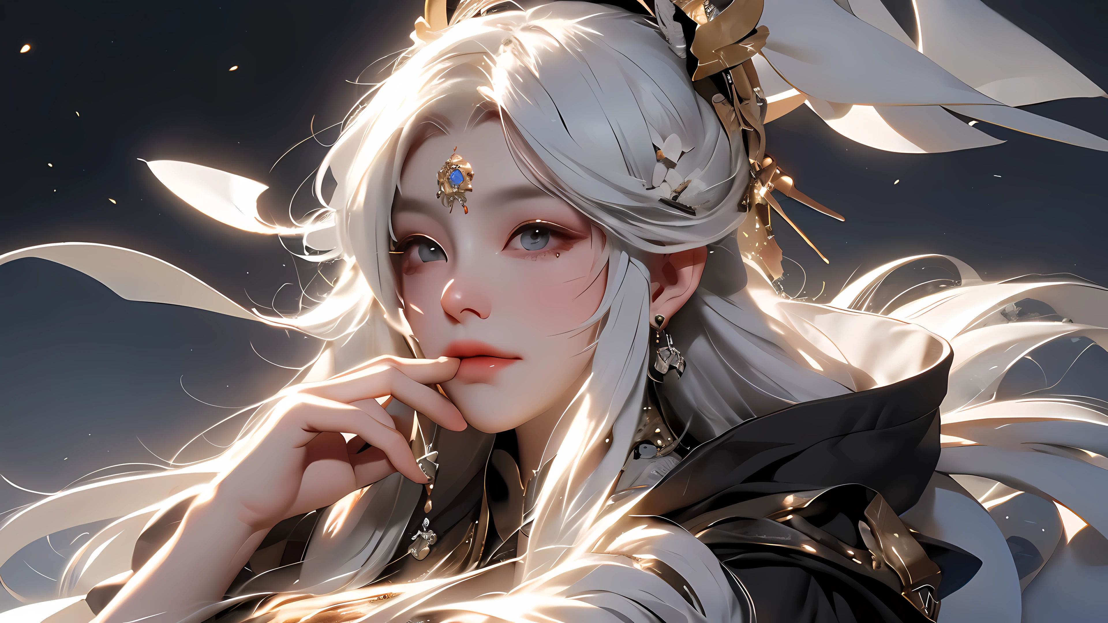 a white hair、Close-up of woman wearing white mask, beautiful figure painting, guweiz, Gurwitz style artwork, White-haired God, author：Yang Jie, Epic and beautiful character art, Stunning character art, author：Fan Qi, by Wuzhun Shifan, guweiz on pixiv artstation