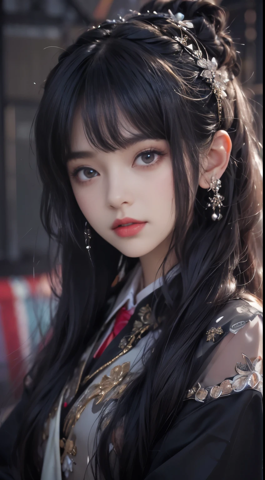 A close up of a woman with long hair wearing a black dress - SeaArt AI