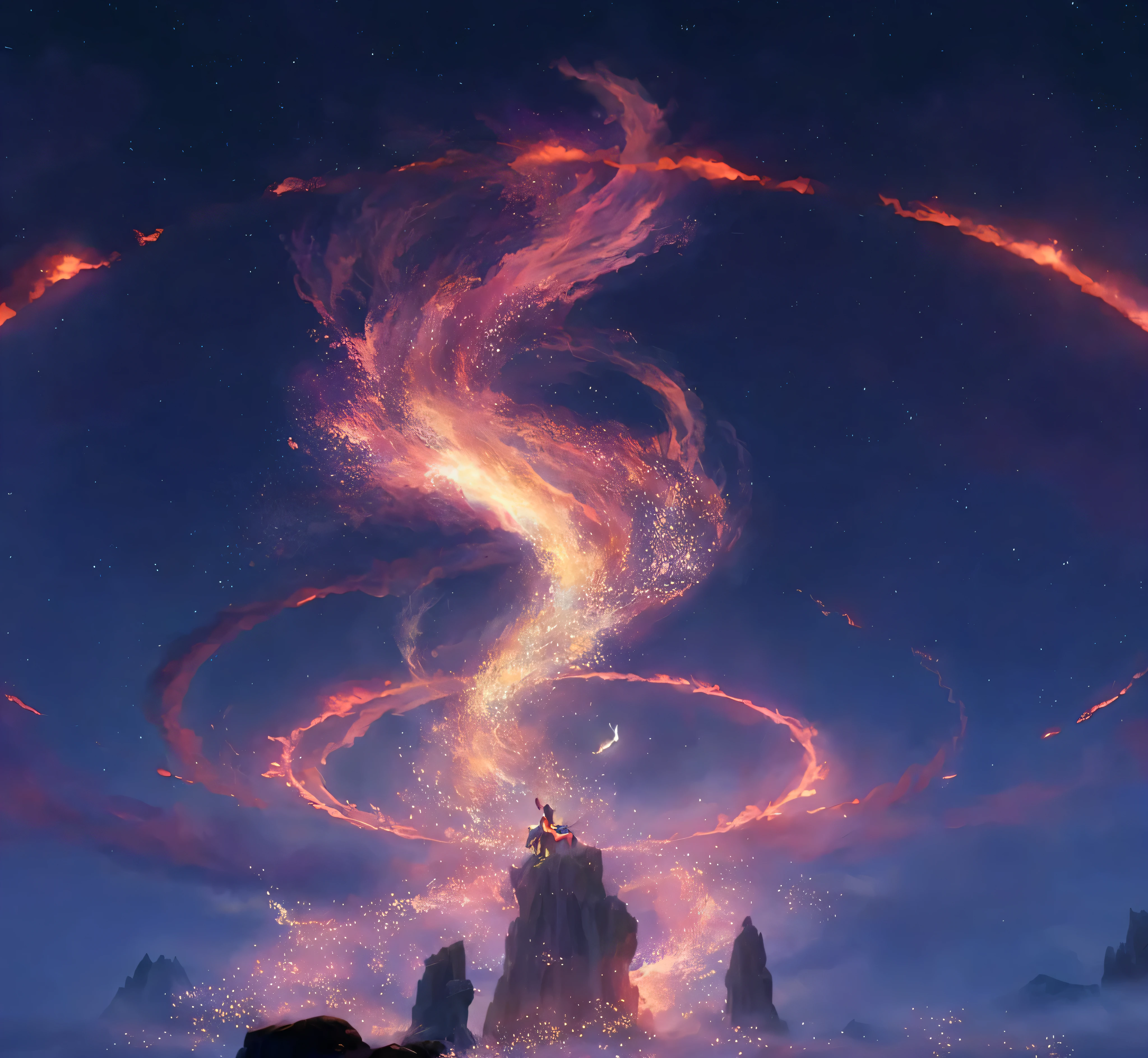 disney&#39;Ice princess Aurora descends from the sky, Highlights of concept art, Matte Arcane Dota Pixar, Holy Fire Spell Art, Amazing concept art, Embers floating in the air, Fantasy style 8K Octane rendering, Portal to the Lost Fire Realm, concept art stunning atmosphere, 4K resolution concept art, Mana flows around it