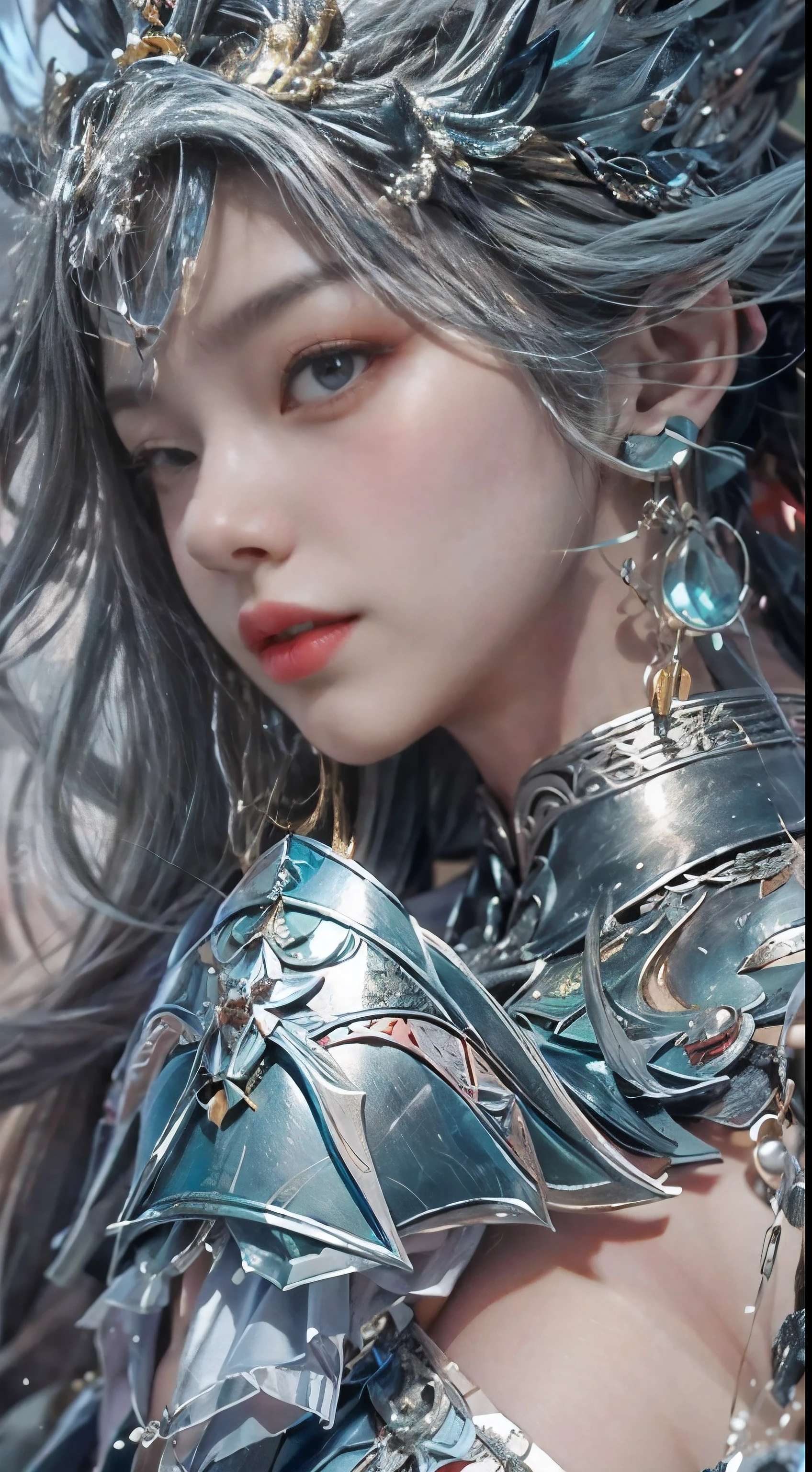 Close-up of a woman wearing a silver and blue dress, chengwei pan on artstation, author：Yang Jie, detailed fantasy art, Stunning character art, Best art sites for fan art, Epic and beautiful character art, beautiful armor, Extremely detailed Artgerm, Detailed digital animation art, artgerm on artstation pixiv, Armor girl