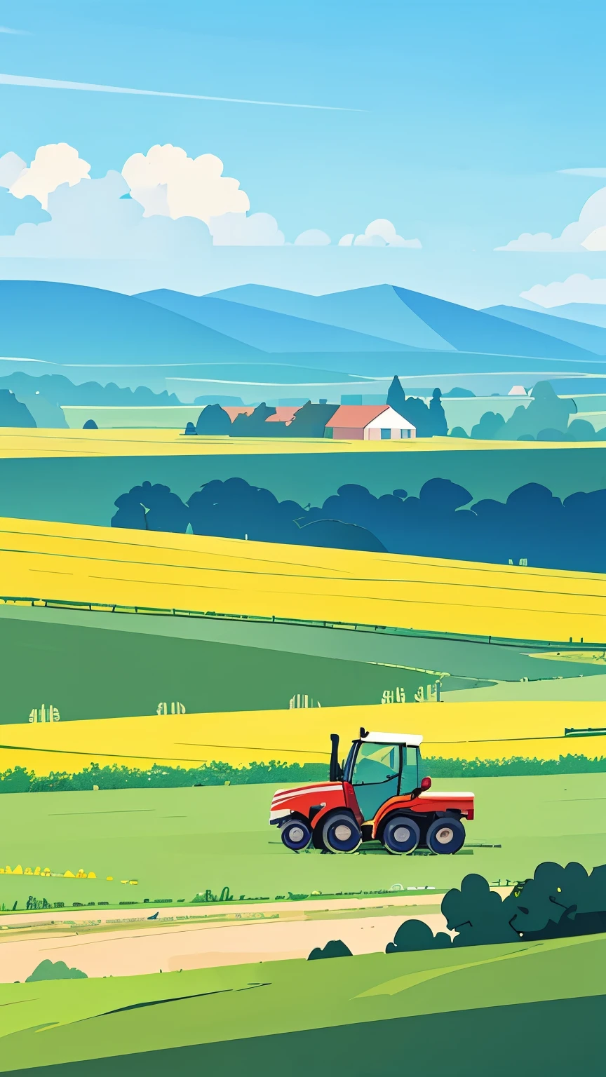 Work,farmland,farmer,tractor,farmer在地里Work,A breath of life,There are houses in the distance,arable land,Add details