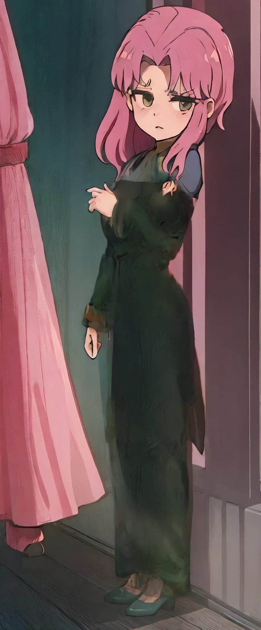 best quality, masterpiece:1.2), anime fullbody fullframe solo 1 adult female tall dress pink hair ds9st red and black uniform ds9st teal and black uniform ds9st yellow and black uniform ds9st command ds9st operations ds9st science disdain comm badge