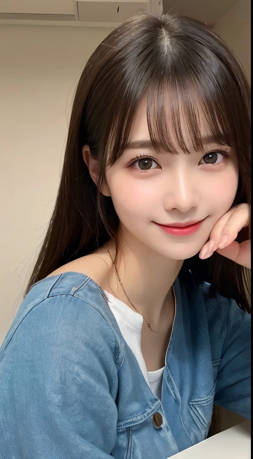 table top, highest quality, shape, Super detailed, finely, High resolution, 8k wallpaper, 完璧なダイナミックな構shape, beautiful and detailed eyes, spring fashion, small breasts, natural color lip,優しいsmile,20 year old girl、美しくdetailed face、perfect and beautiful face,Big eyes、美しくdetailed face、perfect and beautiful double eyelids、blur the background、Feminine poses、slim face and style、straight hair、 (get closer to the face, enlarge the face, face focus:1.0), break, (masterpiece, highest quality, Super detailed, detailed face, 8k)、real photos(best image quality)、smile