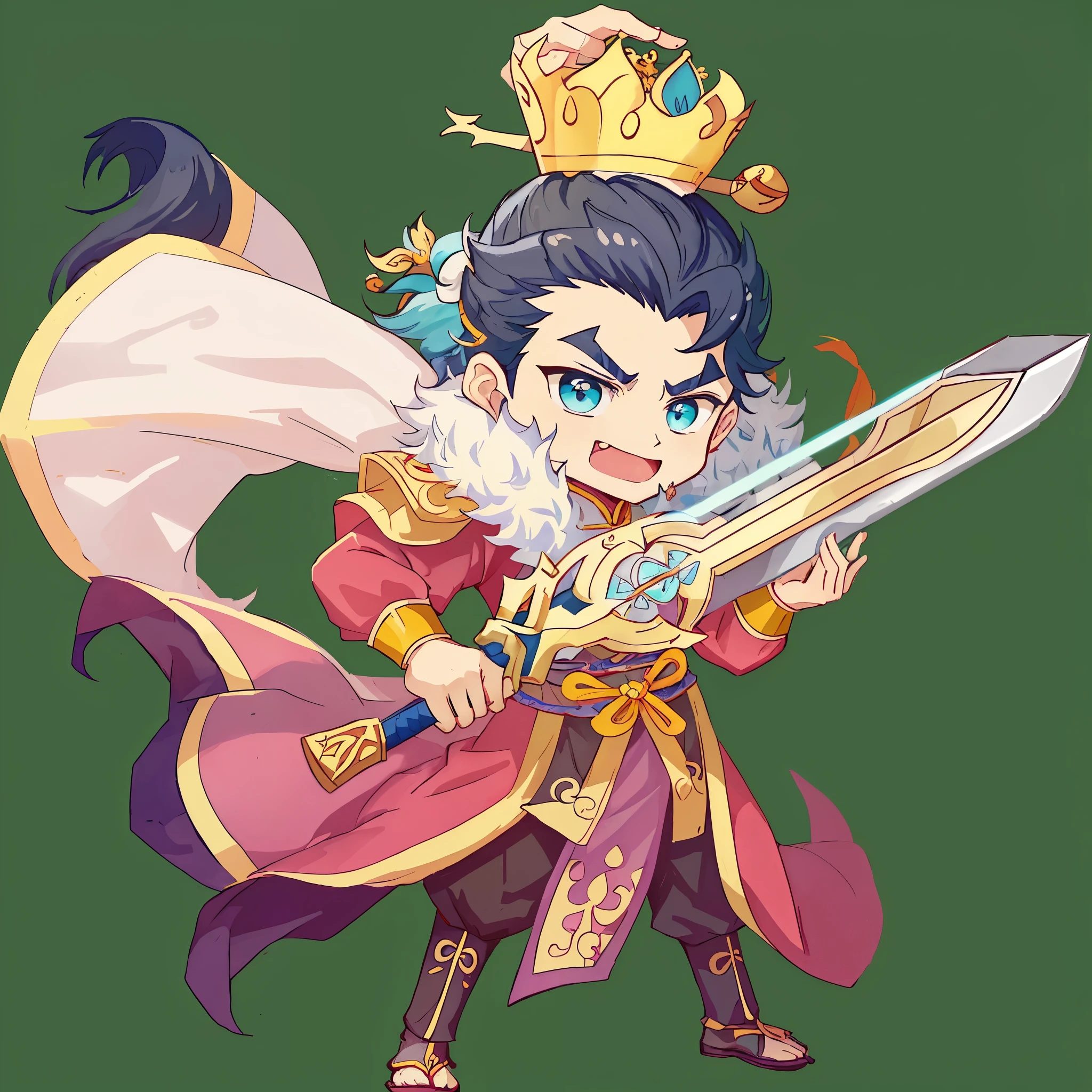 One wears a crown、Cartoon image of man holding sword, Inspired by Huang Shen, 《Genshin》Keqing in, heroic figure art, casimir art, heise jinyao, 《Genshin》Zhongli in, Zhao Yun, heroic figure, Inspired by Li Kan, royal elegant pose, heroes 2d fan art artstation, xianxia hero