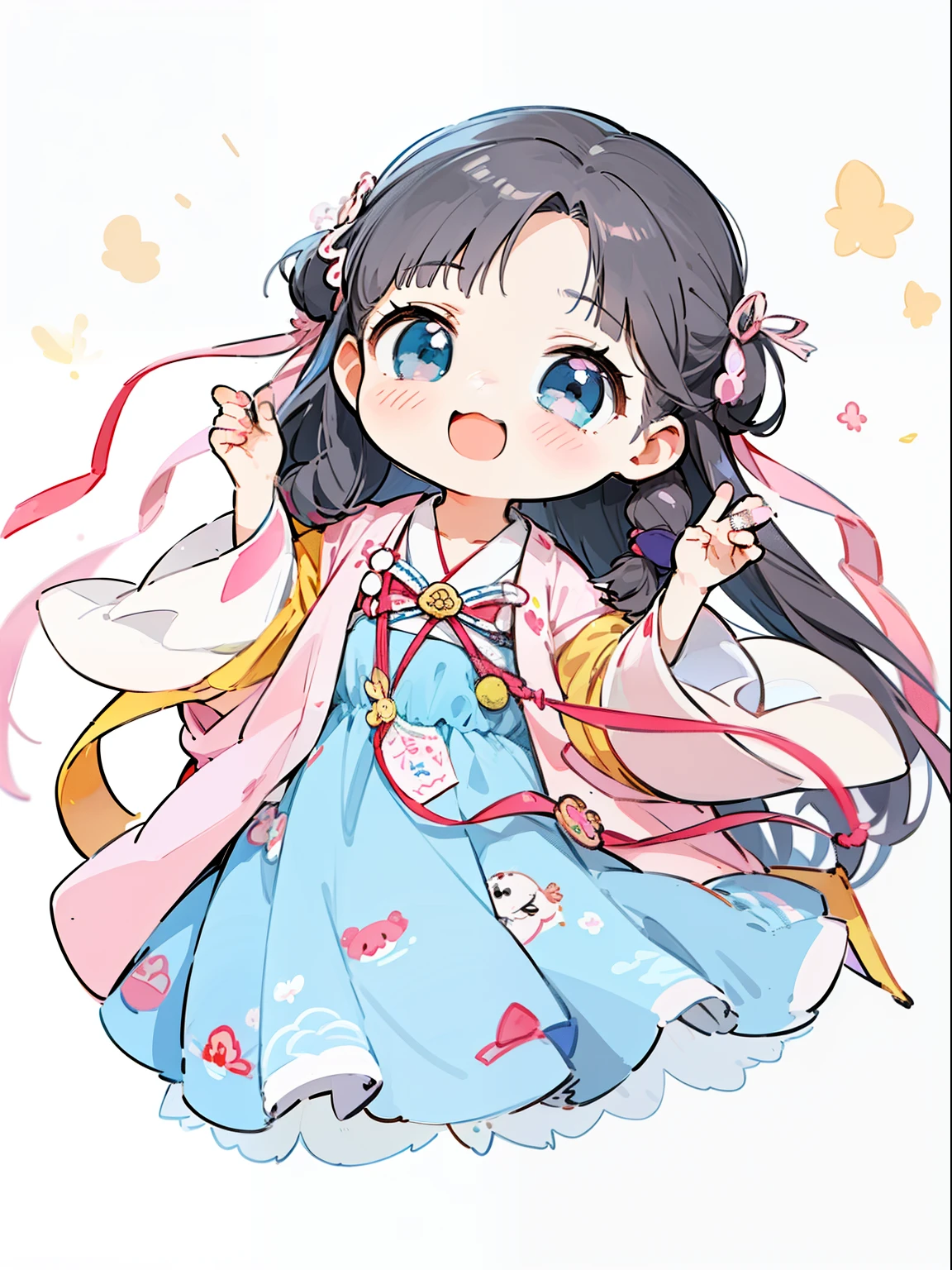 one wearing a blue dress、cartoon girl wearing pink ribbon, Cute anime waifu wearing beautiful clothes, Anime visual of a cute girl, cute anime girl, palace ， A girl wearing Hanfu, cute anime style, Lovely art style, Inspired by Ma Yuanyu, young anime girl, 《chibi》 anime girl, Cute kawaii girl, Soft anime illustration, Anime cute art style
