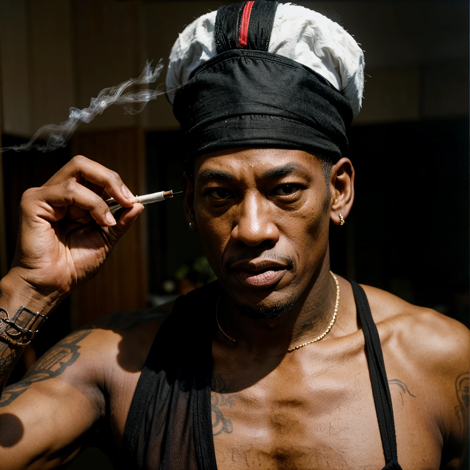 Dennis Rodman with Mr. Miyagi smoking