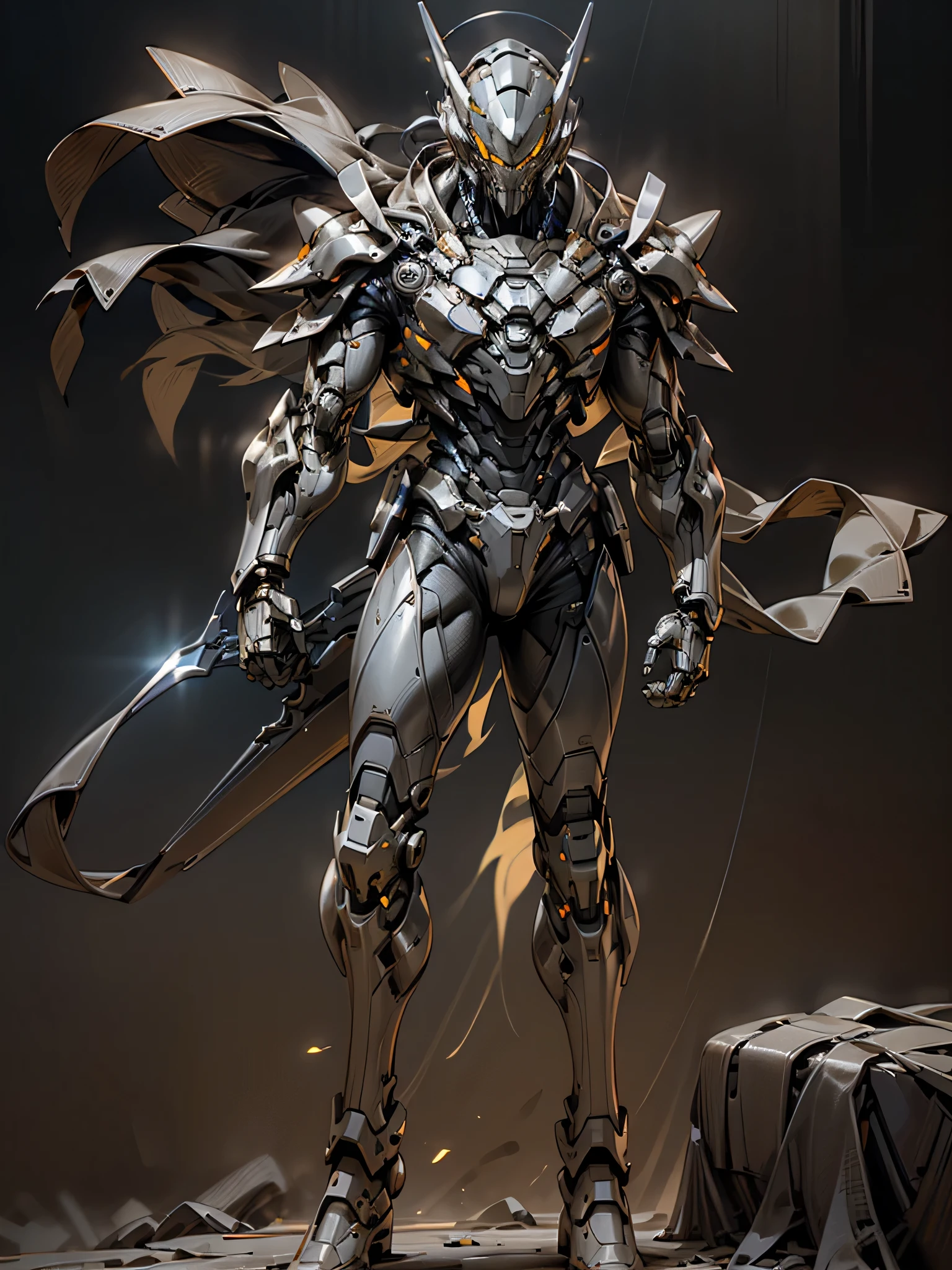 Red Ghost Hunter, Super Cool Ghost Killer, Wearing Black Mechanical Armor, Playing Lightning, Super Detailed, Realistic, Shiny, Reflective, Bioluminescent, Galactic Cybernetic Mask, Mecha, (Executioner: 1.2), Cloak, SH4G0D, GlowingRunes_black, Full Body, Movie, Dark Background, Backlight, High Contrast,