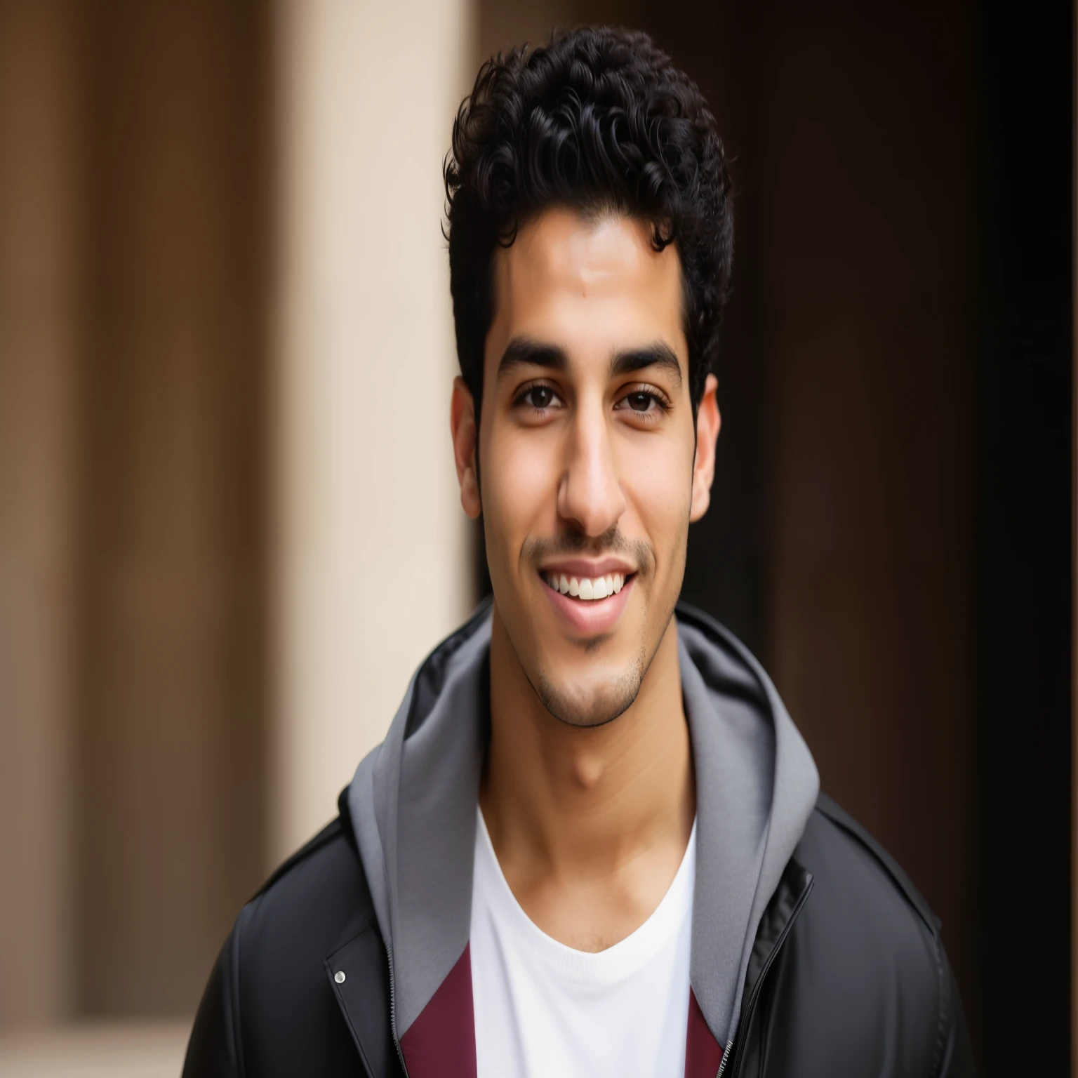 arafed young man with a black jacket and a white shirt, riyahd cassiem, headshot profile picture, closeup headshot, headshot photo, closeup headshot portrait, headshot photograph, mid shot portrait, headshot portrait, amr elshamy, mohamed chahin, sam nassour, beautiful and smiling, halfbody headshot, detailed portrait shot, jonathan zawada