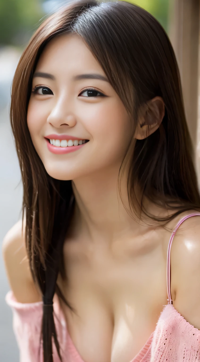 Japanese ),((beautiful girl)),cleavage,An expression that imagines something pleasant:1.2,(perfect body beauty:1.2),((perfect body)),(shy smile),beautiful teeth,
