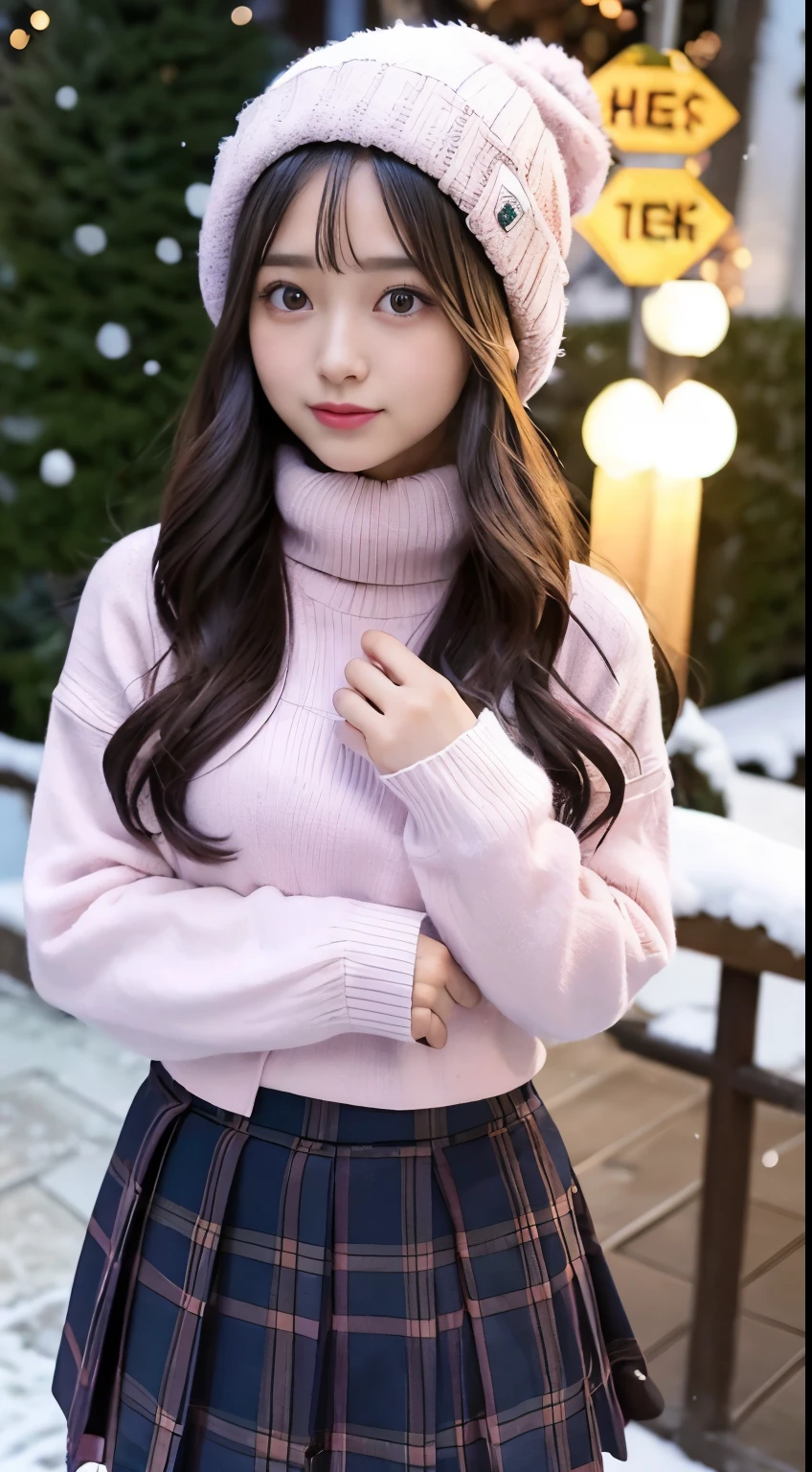 The beauty of winter spreads,outdoors,garden,Night sky ADDCOMM ADDCOL ADDCOL Blue moon ADDROW Snow ADDCOL It's snowing ADDCOL It's snowing ADDROW Pink primrose flower ADDCOL 1girl,long hair,black hair,flowing bangs:1.3,green eyes,mole under left eye:1.3,black eyes,medium breasts,pink heart hair accessories,Winter clothes,sweater,beanie hat,long sleeve,scarf,turtleneck,sleeves go over wrists,ribbed sweater
ADDCOL
ADDROW pink primula flowers
ADDCOL 1girl,pleated skirt ADDCOL
(masterpiece:1.2), (highest quality:1.2)