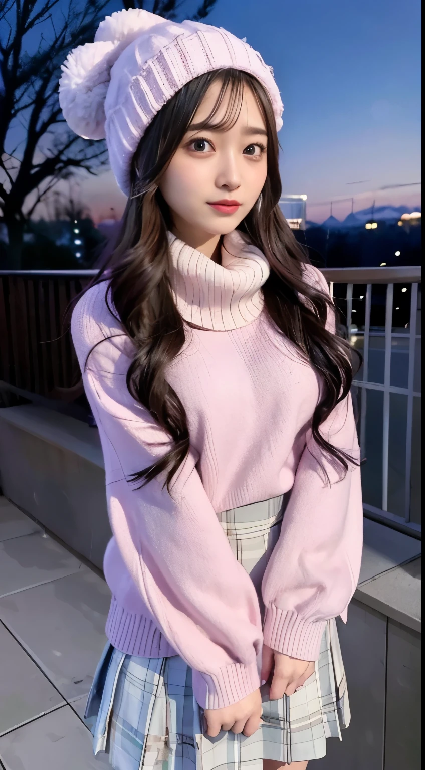 The beauty of winter spreads,outdoors,garden,Night sky ADDCOMM ADDCOL ADDCOL Blue moon ADDROW Snow ADDCOL It&#39;s snowing ADDCOL It&#39;s snowing ADDROW Pink primrose flower ADDCOL 1girl,long hair,black hair,flowing bangs:1.3,green eyes,mole under left eye:1.3,black eyes,medium breasts,pink heart hair accessories,Winter clothes,sweater,beanie hat,long sleeve,scarf,turtleneck,sleeves go over wrists,ribbed sweater
ADDCOL
ADDROW pink primula flowers
ADDCOL 1girl,pleated skirt ADDCOL
 (masterpiece:1.2), (highest quality:1.2)