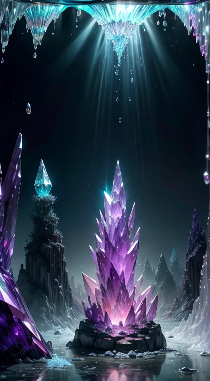 (best quality,4k,8k,highres,masterpiece:1.2),ultra-detailed,(realistic,photorealistic,photo-realistic:1.37),crystal cave,amethyst crystals,sparkling,huge crystals,glowing crystals,shimmering crystals,ethereal atmosphere,frozen in time,natural wonder,otherworldly beauty,dazzling light,unearthly colors,magical aura,hidden secrets,majestic formations,subterranean paradise,mystical energy,reflective surfaces,glistening walls,prismatic glow,dense clusters of crystals,enchanting panorama,tranquil and serene,luminous purple hues,dimly lit,growing from the ground,surreal landscape,mystifying depths,quiet echo,crystal clear water,enchanted atmosphere,dripping water droplets,stalactites and stalagmites,exquisite crystal details,quiet contemplation,peaceful solitude,intense beauty,overwhelming sense of awe,hidden gems,unique subterranean world,whispering echoes,magnificent sculpture of nature,vibrant purple crystals,unforgettable sight,dreamlike scenery,emitting gentle light