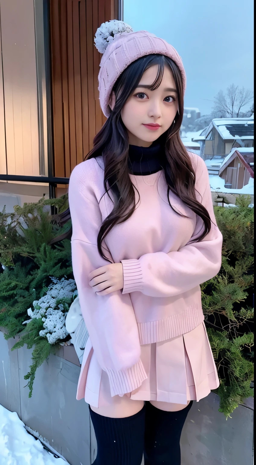 The beauty of winter spreads,outdoors,garden,Night sky ADDCOMM ADDCOL ADDCOL Blue moon ADDROW Snow ADDCOL It's snowing ADDCOL It's snowing ADDROW Pink primrose flower ADDCOL 1girl,long hair,black hair,flowing bangs:1.3,green eyes,mole under left eye:1.3,black eyes,medium breasts,pink heart hair accessories,Winter clothes,sweater,beanie hat,long sleeve,scarf,turtleneck,sleeves go over wrists,ribbed sweater、black knee highs、knee high socks、
ADDCOL
ADDROW pink primula flowers
ADDCOL 1girl,pleated skirt ADDCOL
(masterpiece:1.2), (highest quality:1.2)