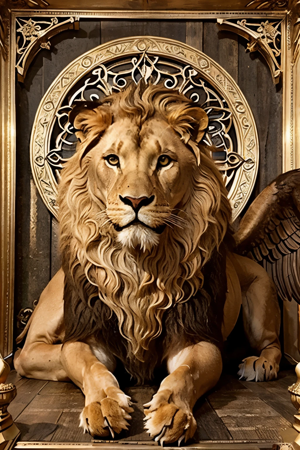 High quality, art conceptuel, fantaisie, archetype du soi LION avec des ailes d'ange, corps de taureau, tete de lion, fantastique, spirituel, Symbolisme, Dream,