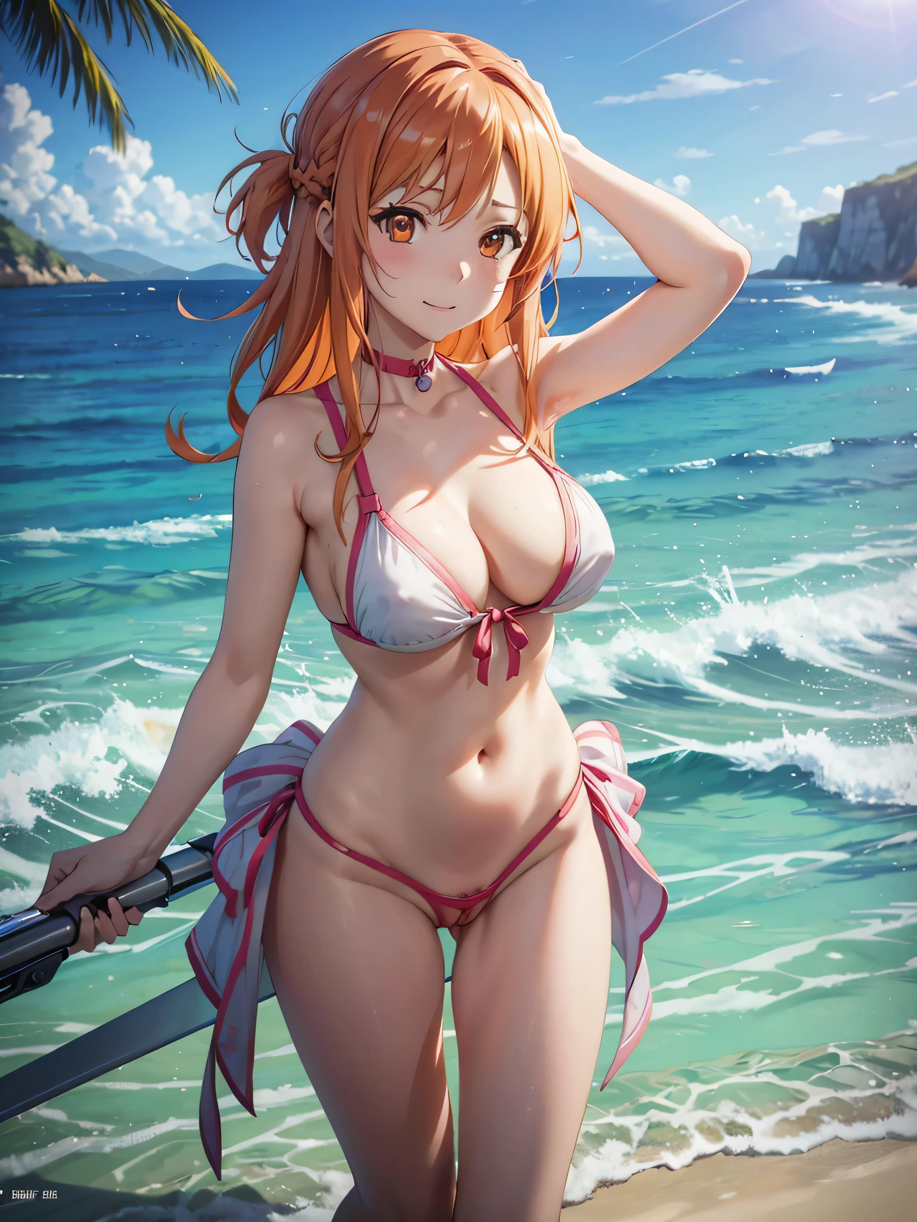 highest quality, 8k, best image quality, anime, comics, one piece, we, 1 girl, alone, Upper body, orange hair, long hair, orange eyes, long eyelashes, thick eyelashes, looking at the viewer, smile, white shirt, Highly detailed art buds, Kushart Krenz Key Art Feminine, official artwork, 詳細なanime原画, official artwork, きれいな詳細なanimeアート, 滑らかなanimeCGアート, complete art, Epic light novel art cover, ファインディテールanime, seductive pose, chest strengthening, exposed from below, spread your legs, on the beachビキニを着た女性のcomicsの絵, pixiv, shin hanga, tits, tits proportions, biomechanical tits, きれいな詳細なanimeアート, 滑らかなanimeCGアート, on the beach, | ファインディテールanime, Highly detailed art buds, on the beach, realistic bikini, NSFW, NSFW Naked, NSFW, (spread your pussy:1.4), spread your legs, camel toe, full body shot, young face, cute face, big breasts, slender body shape, Highly detailed face and skin texture, fine eyes, double eyelid, Whitening skin, Body Gloss, giggle, dynamite body, sexy, pink cheeks, the hand is the head, Please show me your armpits,