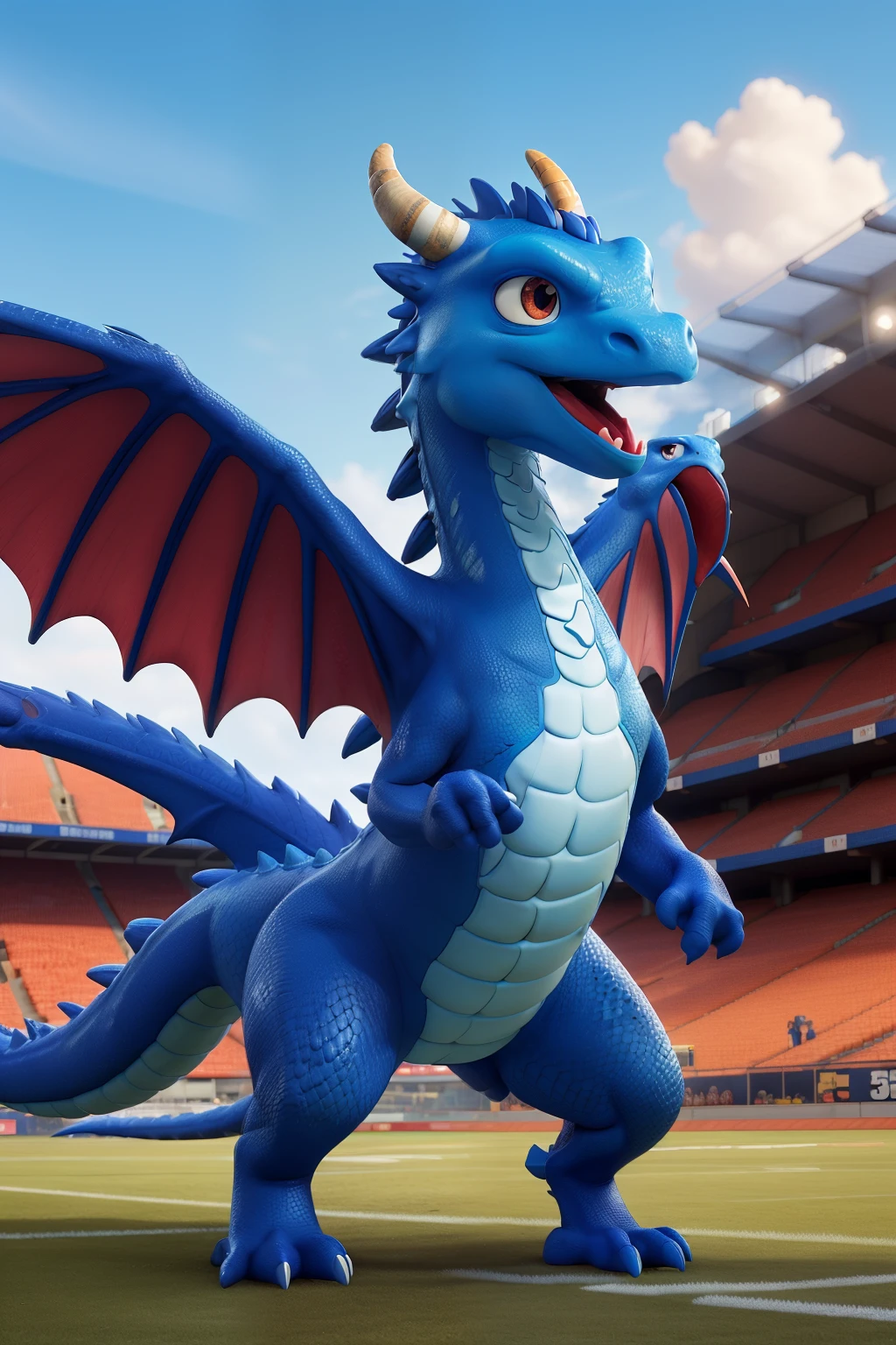 blue and white dragon crushes red eagle in dragon stadium. o resultado do final do jogo 5- 0