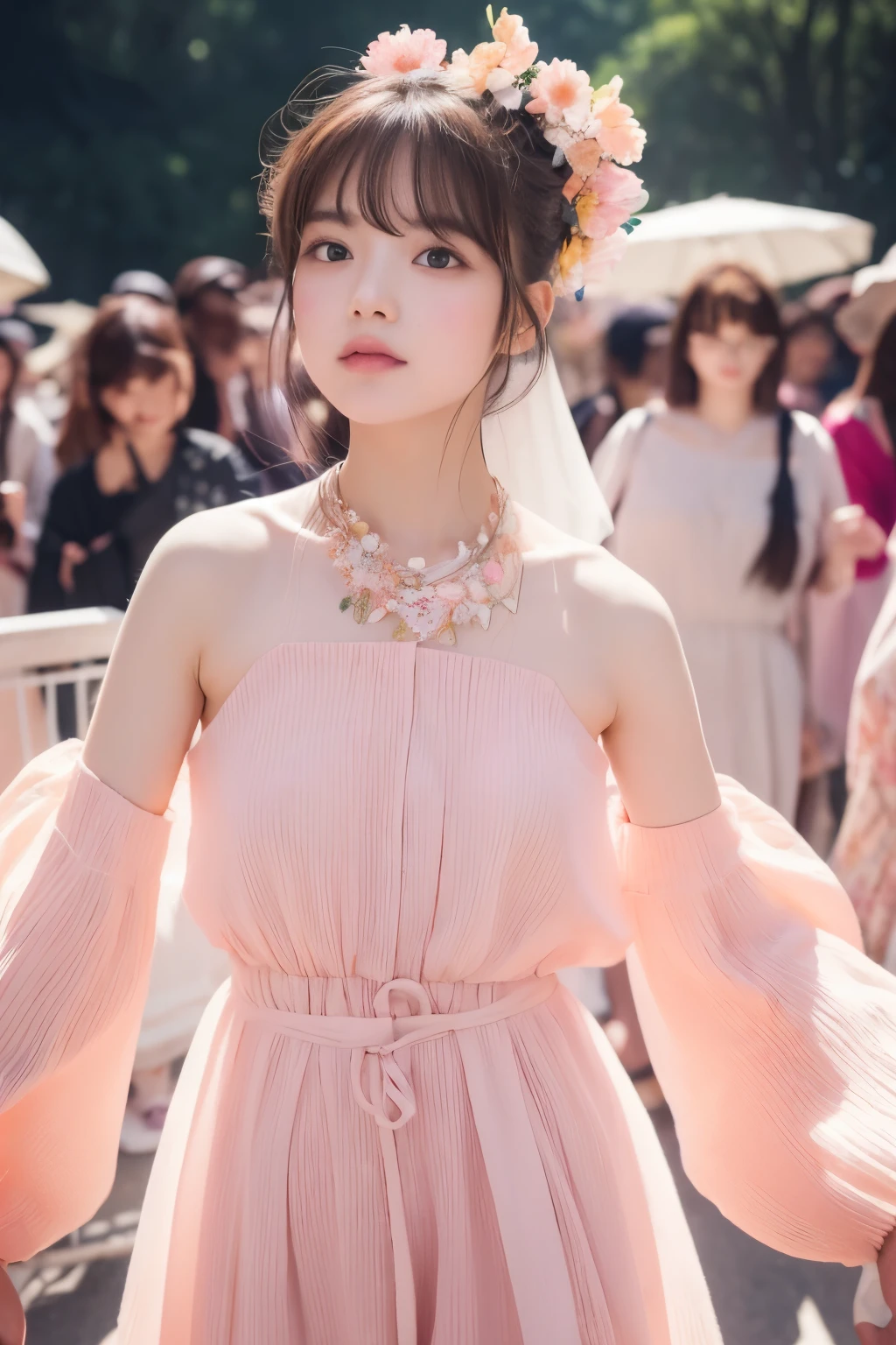 Dried flower、beautiful japanese girl。Creates a high-quality feminine image with an innovative artistic atmosphere that stands out in pastel colors。she has her own fashion style、Wearing bright and soft pastel colored costumes。Against the backdrop of a fantastic and magical landscape.、Interwoven with pastel light and abstract elements。her pose is sophisticated.、Gives natural movement and dynamism。。Attractive effects of light and shadow、The detailed faces and expressions are full of emotion.、Full of charm...。The overall atmosphere is modern and innovative., still、Has a unique artistic touch.。This high quality image、The pastel colors look beautiful、Arouses visual stimulation and aesthetic sense、capture the audience's interest、you will be surprised。Create works that incorporate the vibrancy of pastel colors and artistic elements。