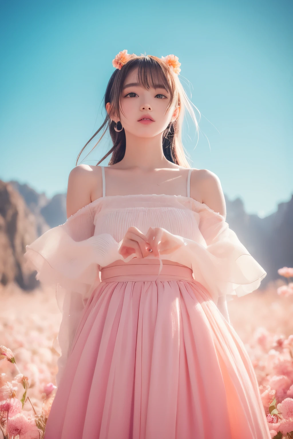 Dried flower、beautiful japanese girl。Creates a high-quality feminine image with an innovative artistic atmosphere that stands out in pastel colors。she has her own fashion style、Wearing bright and soft pastel colored costumes。Against the backdrop of a fantastic and magical landscape.、Interwoven with pastel light and abstract elements。her pose is sophisticated.、Gives natural movement and dynamism。。Attractive effects of light and shadow、The detailed faces and expressions are full of emotion.、Full of charm...。The overall atmosphere is modern and innovative., still、Has a unique artistic touch.。This high quality image、The pastel colors look beautiful、Arouses visual stimulation and aesthetic sense、capture the audience's interest、you will be surprised。Create works that incorporate the vibrancy of pastel colors and artistic elements。