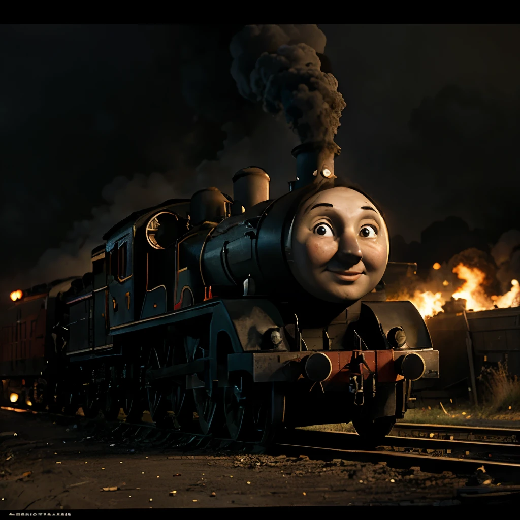 Thomas the tankengines liberation after the second world war, featuring George Washington, noir style