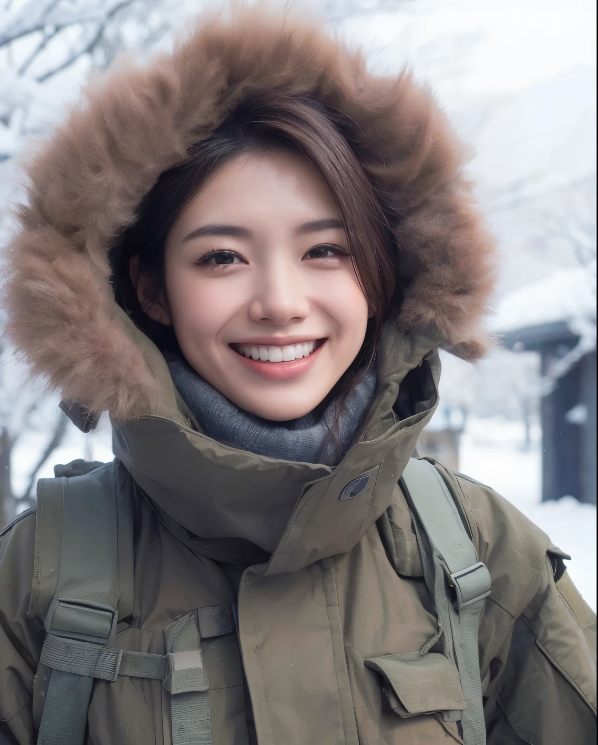 The prompt to generate a high-quality and realistic image of a beautiful girl, a snowscape, and an American-Japanese woman in the US military with an 8K resolution could be:

"(best quality,4k,8k,highres,masterpiece:1.2),ultra-detailed,(realistic,photorealistic,photo-realistic:1.37),beautiful girl, snowy landscape, American-Japanese woman in the US military, vibrant colors, fine detailing, snowy trees, frost-covered ground, crisp air, military uniform, determined expression, snowflakes glistening, snowy mountains in the background, subtle sunlight, atmospheric lighting, breathtaking scenery, deep blue sky, serene atmosphere."