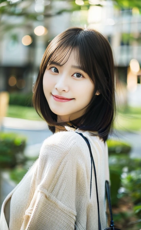 Portrait、8k、high quality、realistic photo images、24-years-old、japanese woman、neat wife、、housewife、Reproduces natural and realistic eyes、japanese stand、beautiful black hair、short hair、light makeup、octane rendering、beautiful lighting、composition of golden ratio、laughter、everyday wear、casual clothes、natural background、blurred background、High level image quality、Pure Japanese humanity、beautiful wife、Upper body、light makeup、No makeup、pure beauty、plain clothes、grey、beige、green、Plain color、casual clothes、slight smile、small black eyes、background bokeh
