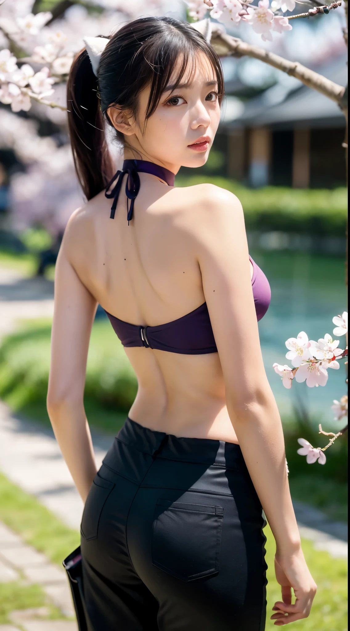 Split abs, large full breasts, Best Quality, masutepiece, 超A high resolution, (Photorealistic:1.4), arma, Detailed face, One Girl With Her Back Turned, Sword weapons, cleavage, (Magic Circle:1.2), Beautiful girl with her back turned, Full body, Japan castle town of the Edo period, Townscape of the Edo period, Samurai, Japan, Fantasy, High quality, ultra detailed in 4k, 8K, High resolution, fantasy coverart style, medieval times, Sharp Focus, depth of fields.