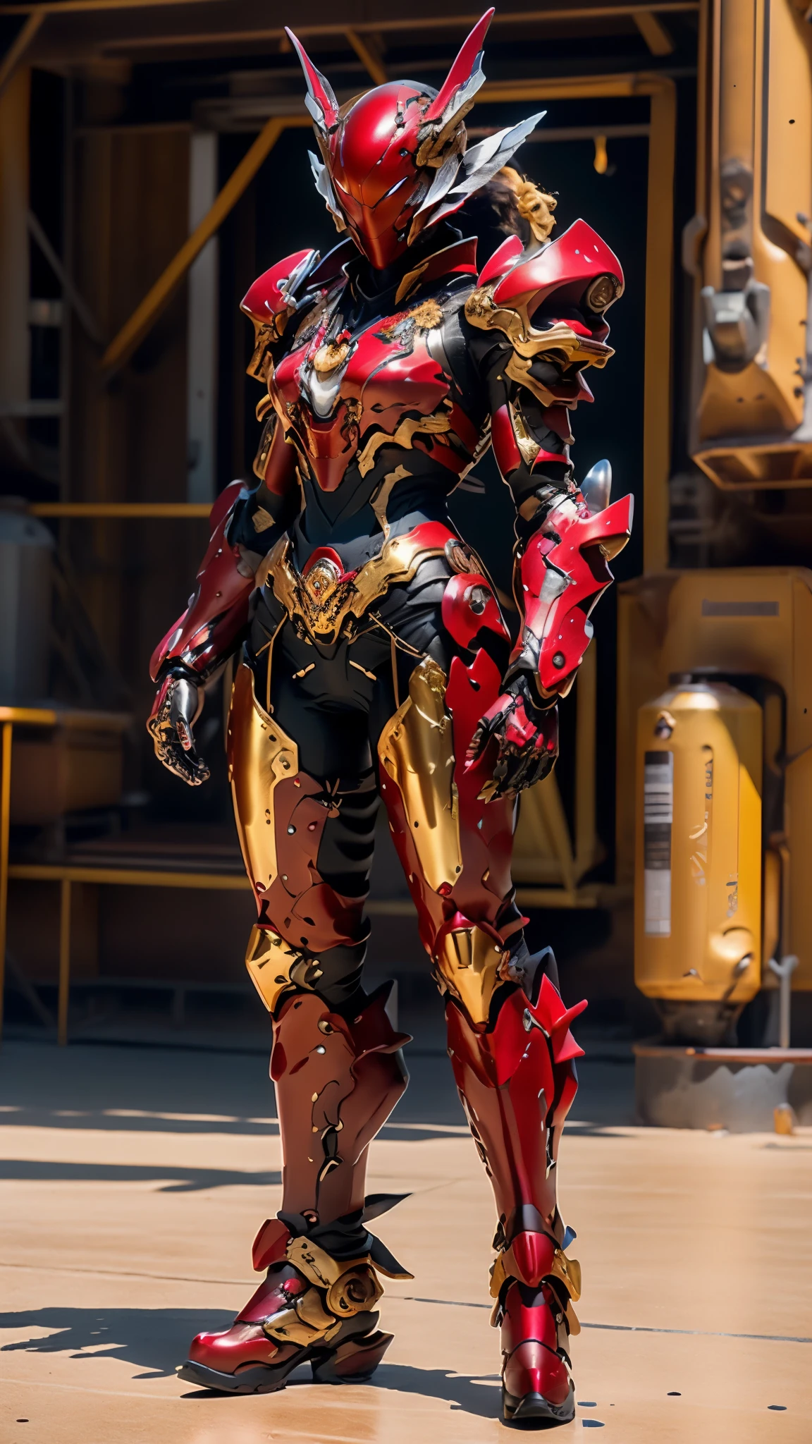 A woman adorned in fantasy-style full-body armor, a crown-concept fully enclosed helmet that unveils only her eyes, a composite layered chest plate, fully encompassing shoulder and hand guards, a lightweight waist armor, form-fitting shin guards, the overall design is heavy-duty yet flexible, ((the armor gleams with a golden glow, complemented by red and blue accents)), exhibiting a noble aura, she floats above a fantasy-surreal high-tech city, this character embodies a finely crafted fantasy-surreal style armored hero in anime style, exquisite and mature manga art style, (Queen bee mixed with Spider concept Armor, plasma, blood), ((Element, energy, elegant, goddess, femminine:1.5)), metallic, high definition, best quality, highres, ultra-detailed, ultra-fine painting, extremely delicate, professional, anatomically correct, symmetrical face, extremely detailed eyes and face, high quality eyes, creativity, RAW photo, UHD, 32k, Natural light, cinematic lighting, masterpiece-anatomy-perfect, masterpiece:1.5