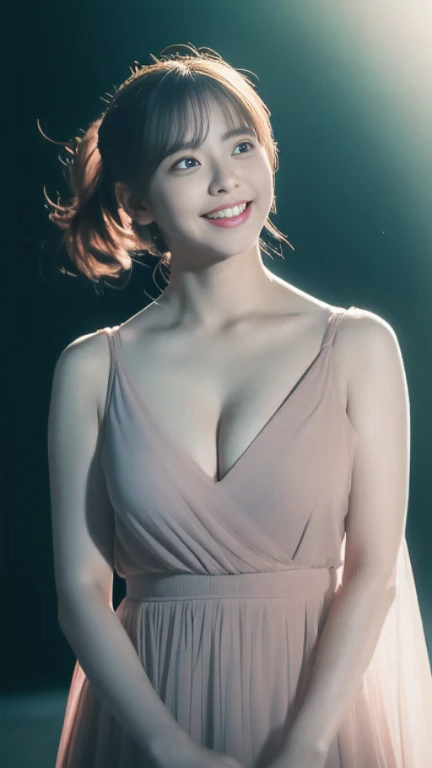 Kim Tae-hee,big eyes,Smile,open mouth,blush,ponytail,beautiful,charming,posture,split,,sea of roses,Outdoor outing butterfly(High top fade in and out:1.3), dark theme, soothing tone, pastel colors, high contrast, (natural skin texture, Surrealism, soft light, sharp)