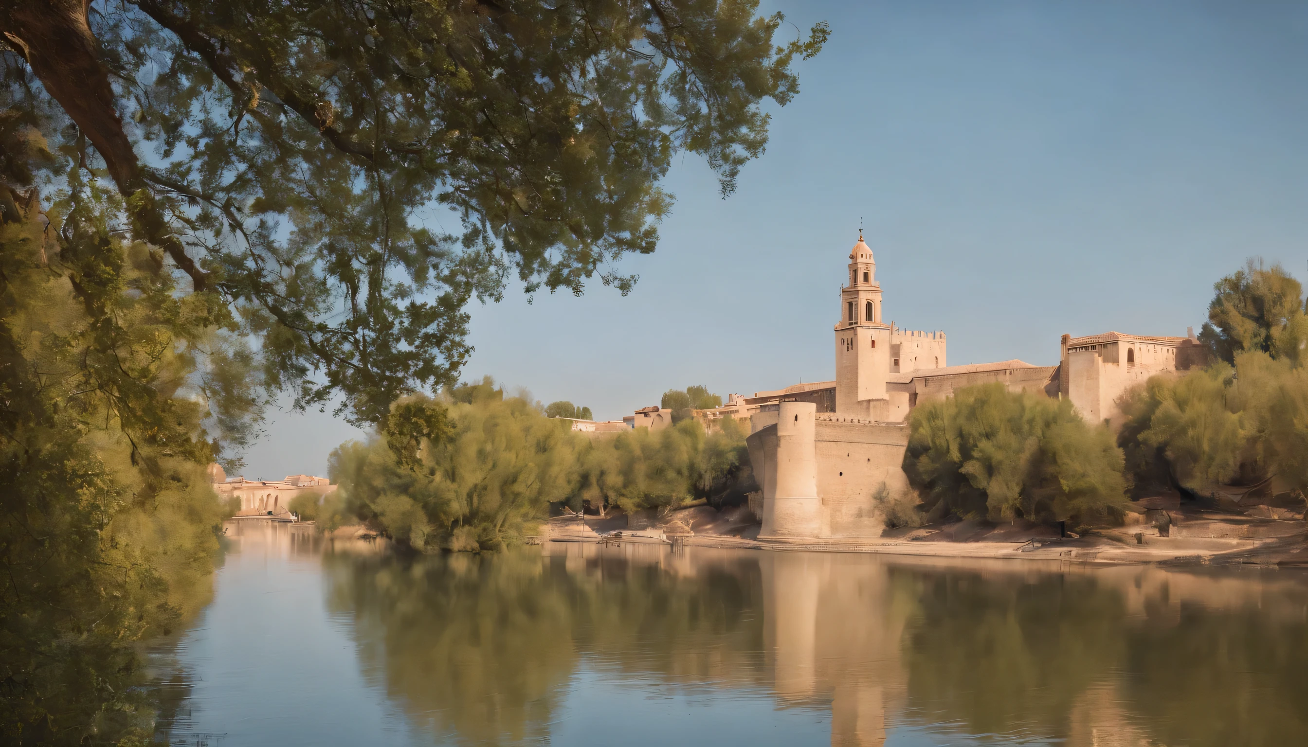 (Highly detailed CG Unity 8k wallpaper、masterpiece、highest quality、Super detailed)、(best lighting、best shadow、very delicate and beautiful)、highest quality、8k、Detailed facial depiction、masterpiece、highest quality、clear image quality、
Landscape of the Guadalquivir river and its banks in Seville。