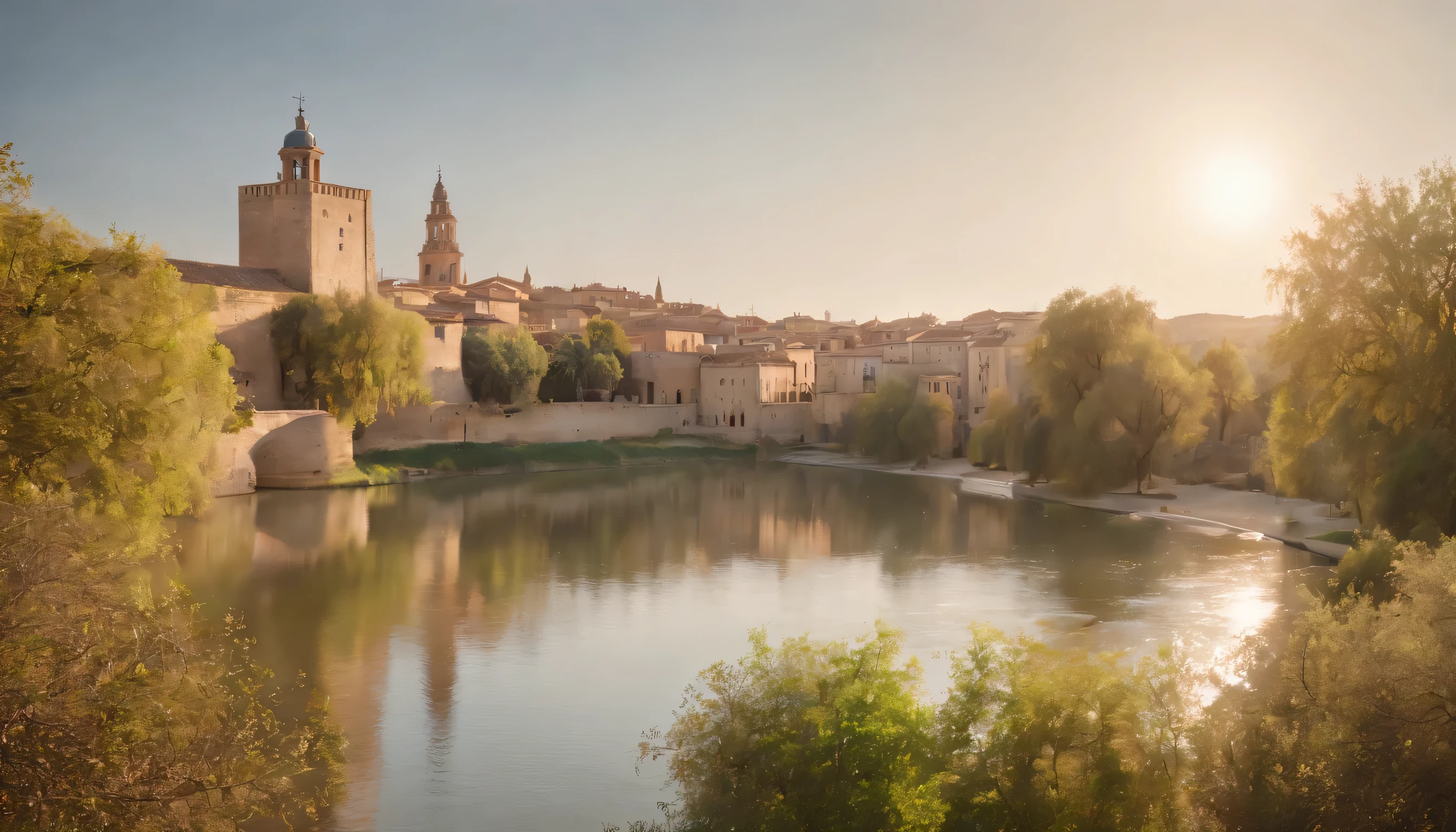 (Highly detailed CG Unity 8k wallpaper、masterpiece、highest quality、Super detailed)、(best lighting、best shadow、very delicate and beautiful)、highest quality、8k、Detailed facial depiction、masterpiece、highest quality、clear image quality、
Landscape of the Guadalquivir river and its banks in Seville。