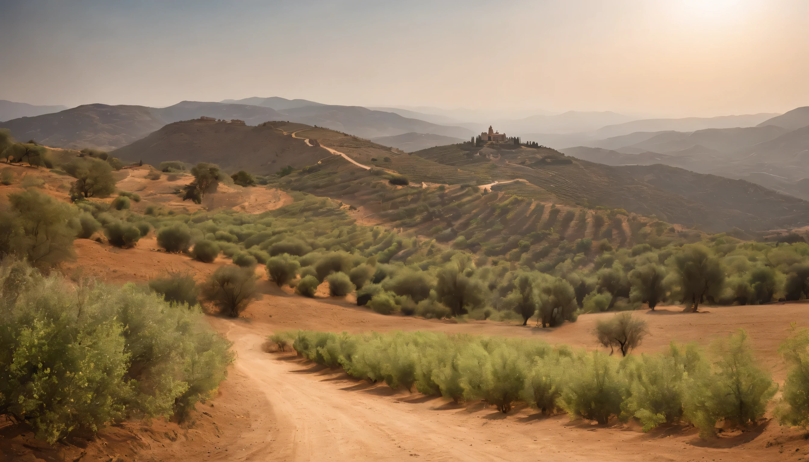 (Highly detailed CG Unity 8k wallpaper、masterpiece、highest quality、Super detailed)、(best lighting、best shadow、very delicate and beautiful)、highest quality、8k、Detailed facial depiction、masterpiece、highest quality、clear image quality、
Andalusian olive groves and surrounding landscapes。