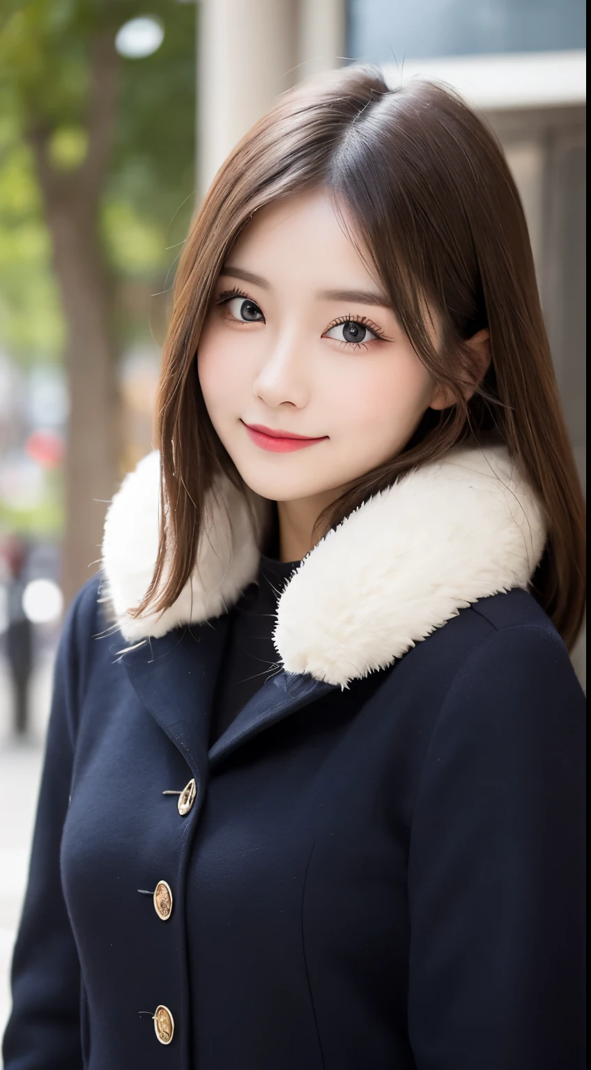 table top, highest quality, shape, Super detailed, finely, High resolution, 8k wallpaper, 完璧なダイナミックな構shape, beautiful and detailed eyes, Gorgeous and stylish black fluffy latest trend Tokyo winter clothes,ランダムなcute髪,small breasts,natural color lip, bold sexy pose,smile、20 year old girl、cute、sexy shot looking at camera,Always blur the background,perfect and beautiful face,Take only the face,beautiful and detailed face、slim face and style,Big eyes、do gal makeup,real photos、luxury brand mink coat