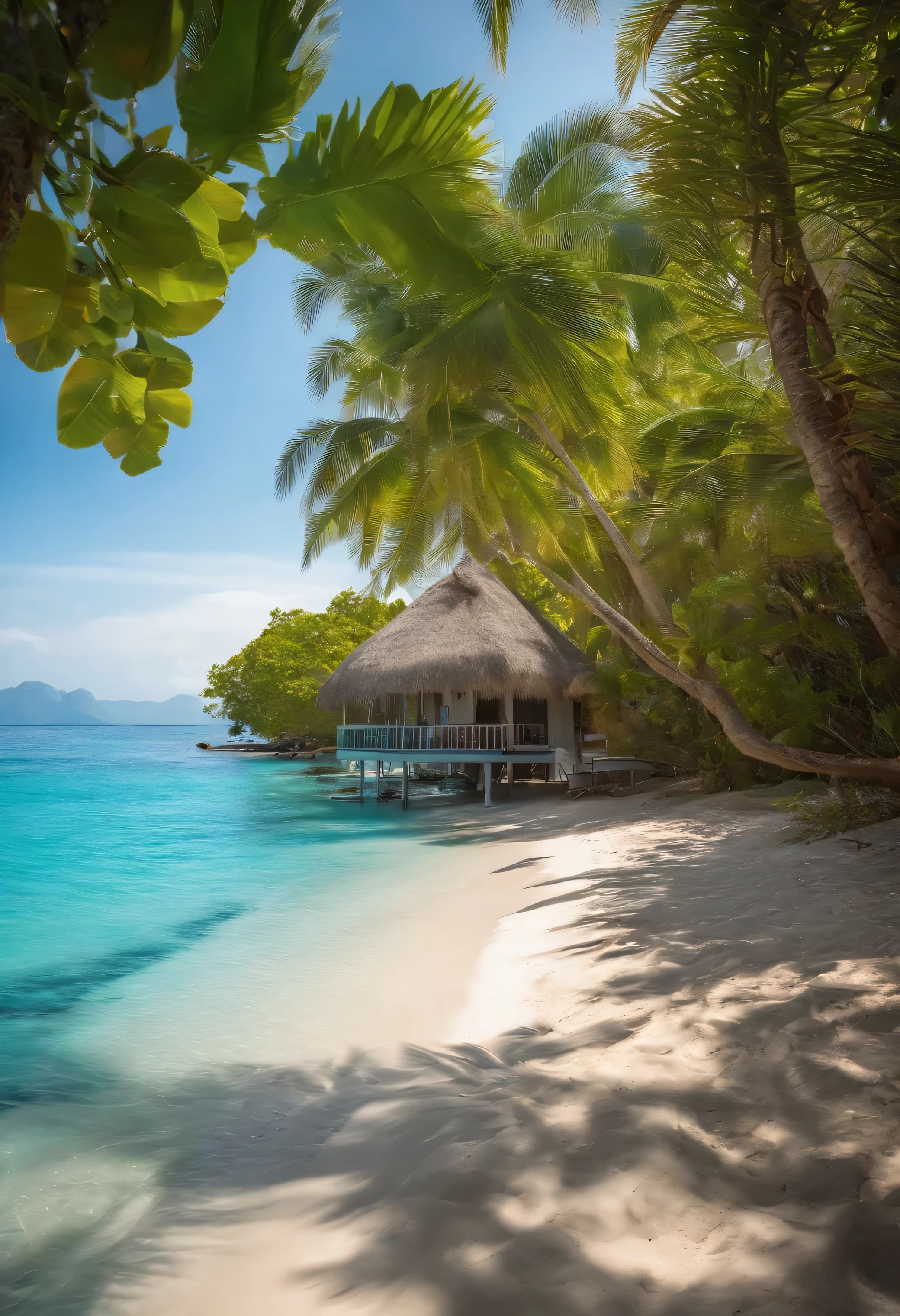 Resort, Beach, blue clear water, clear sky, bright sunlight, Good Weather