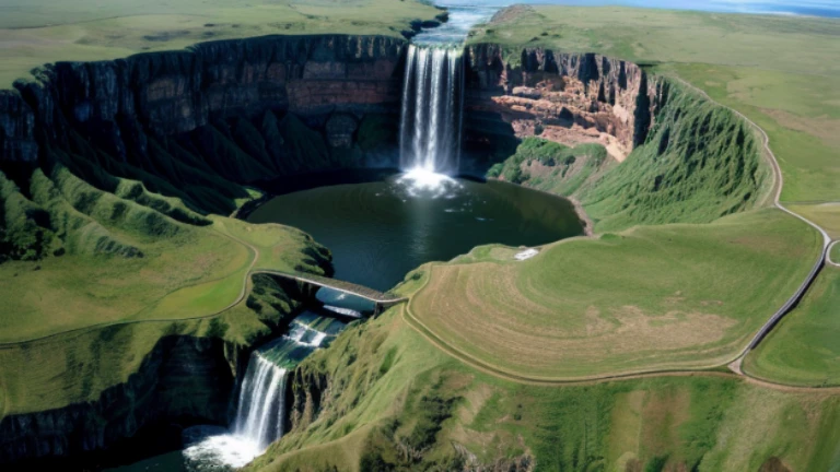Satellite photo of a huge waterfall