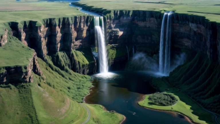 Satellite photo of a huge waterfall